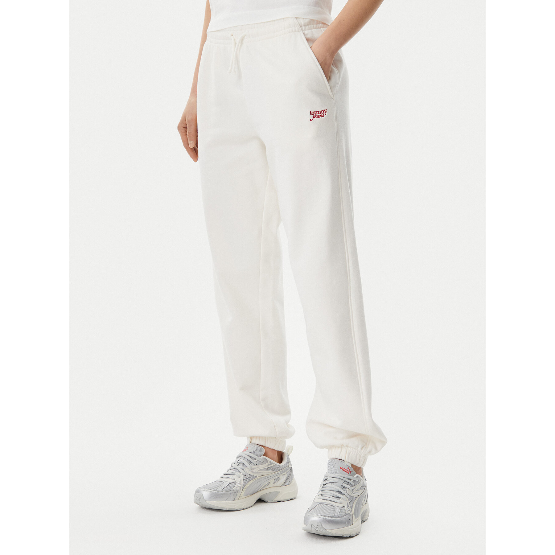 Tommy Jeans Spodnie dresowe Script DW0DW20670 Écru Relaxed Fit