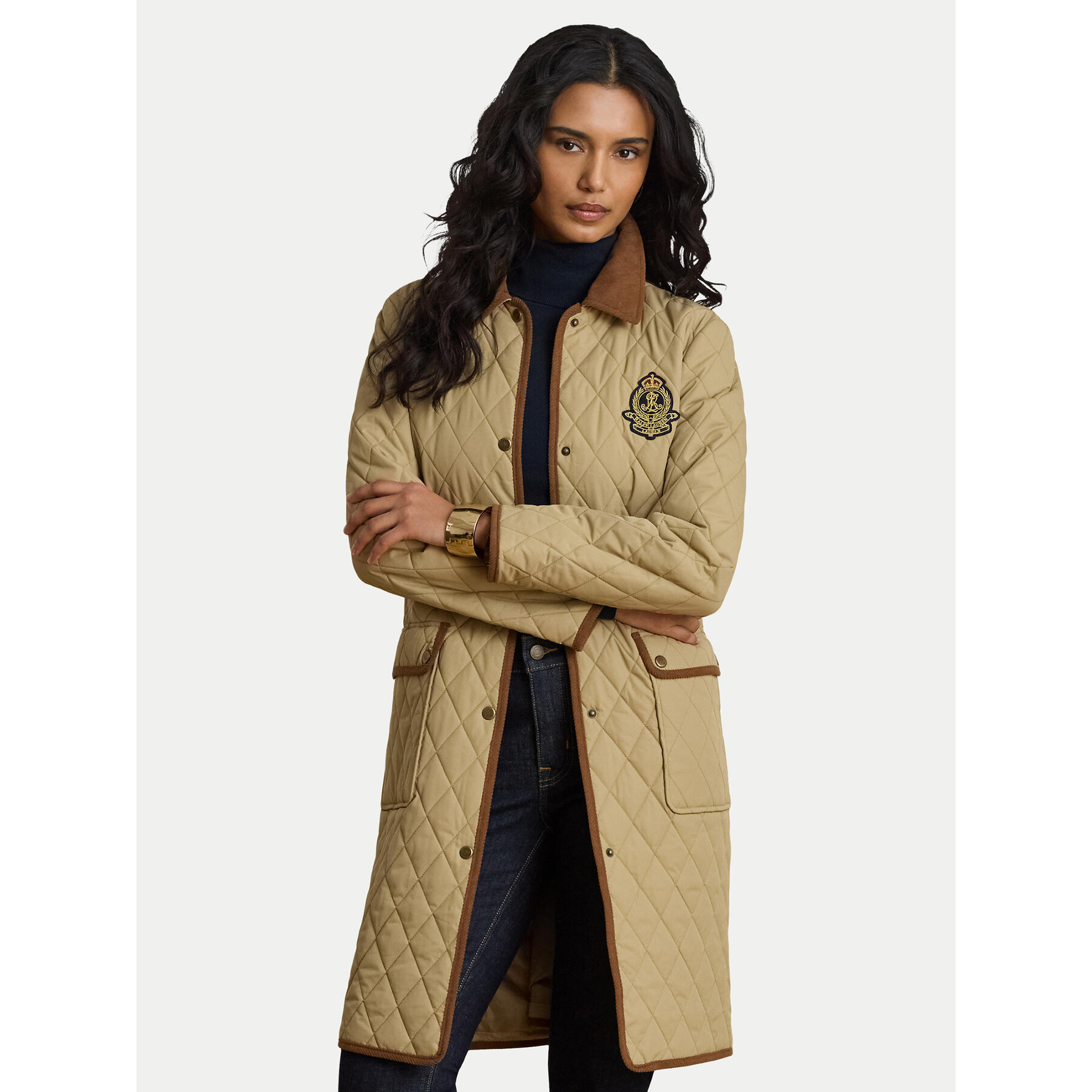 LAUREN RALPH LAUREN Kurtka przejściowa Crested 3/4 Quilt 297P18059002 Beżowy Regular Fit