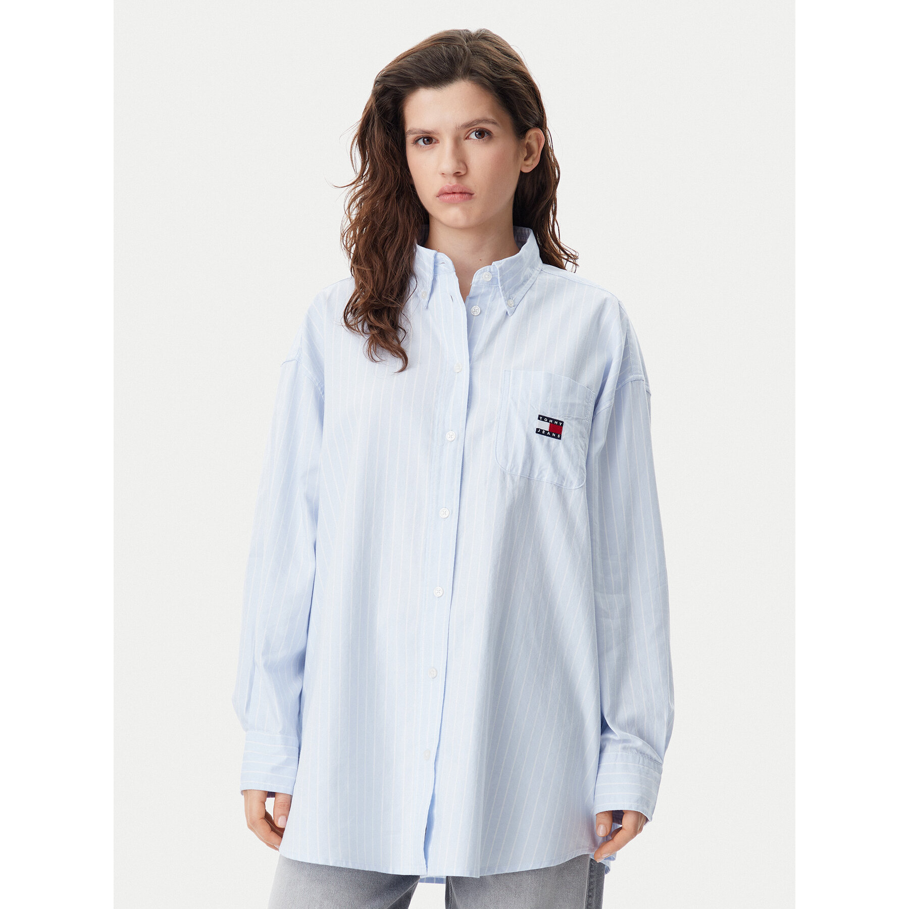 Tommy Jeans Koszula Badge DW0DW20289 Błękitny Oversize