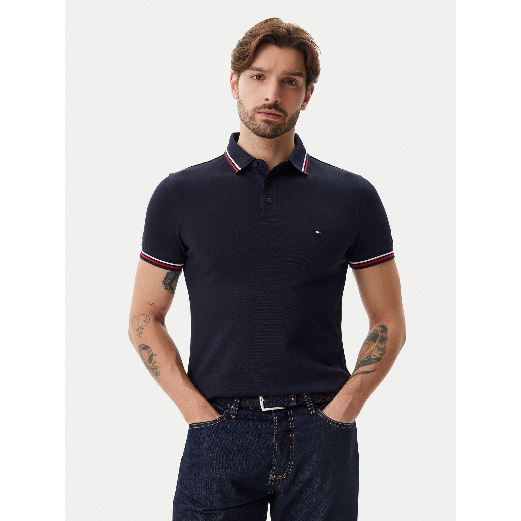 Tommy Hilfiger Polo Tipped MW0MW37346 Granatowy Slim Fit