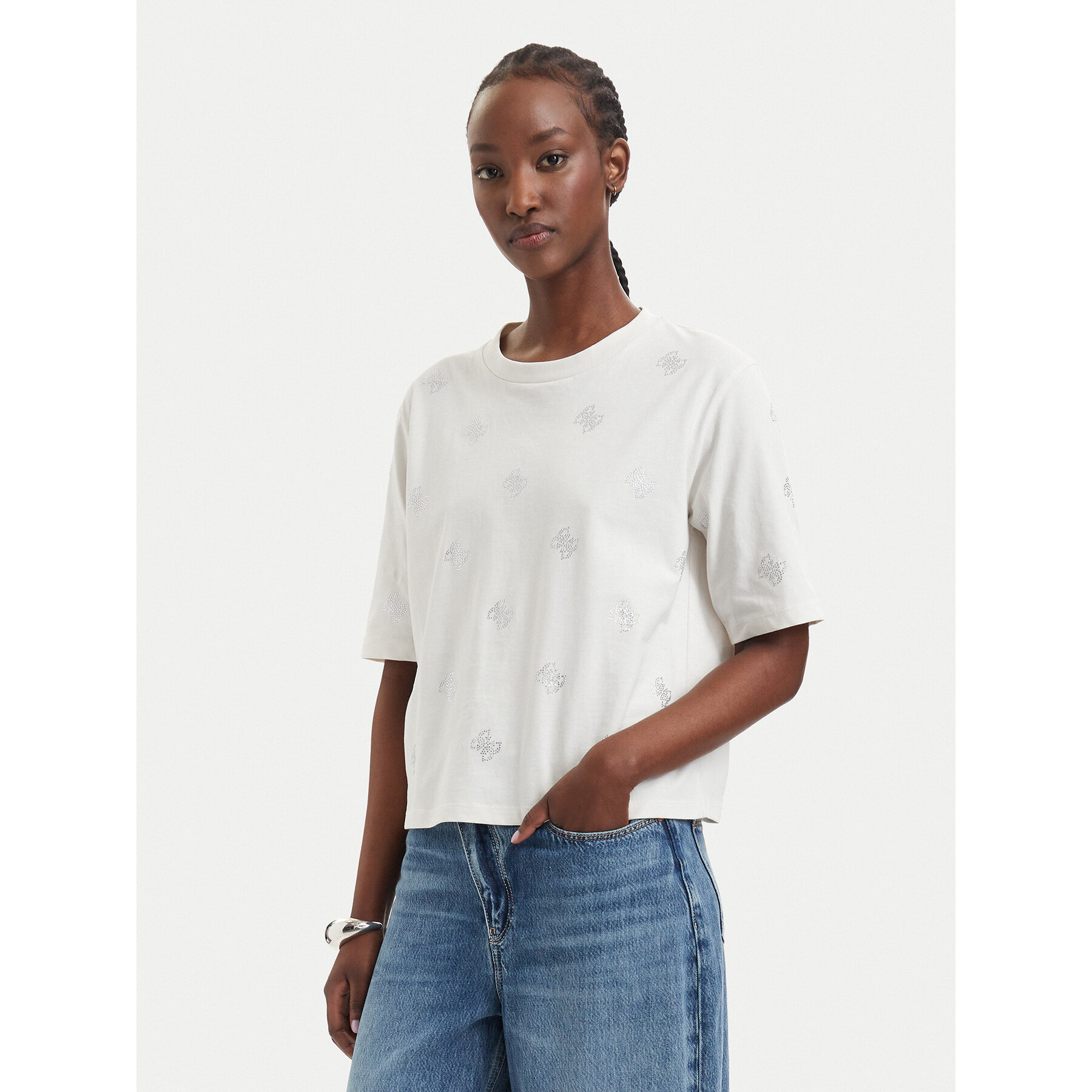 Guess T-Shirt V6GI18 K2985 Kremowy Regular Fit