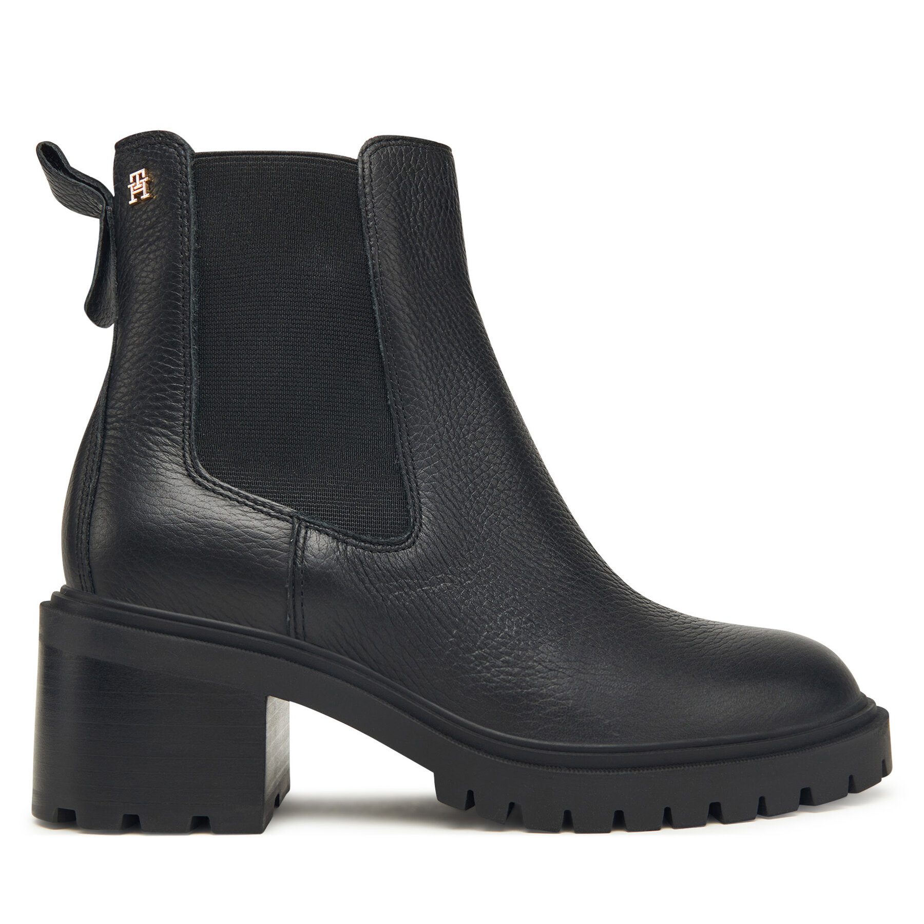 Tommy Hilfiger Botki Th Leather Chelsea Cleated Heel FW0FW08774 Czarny