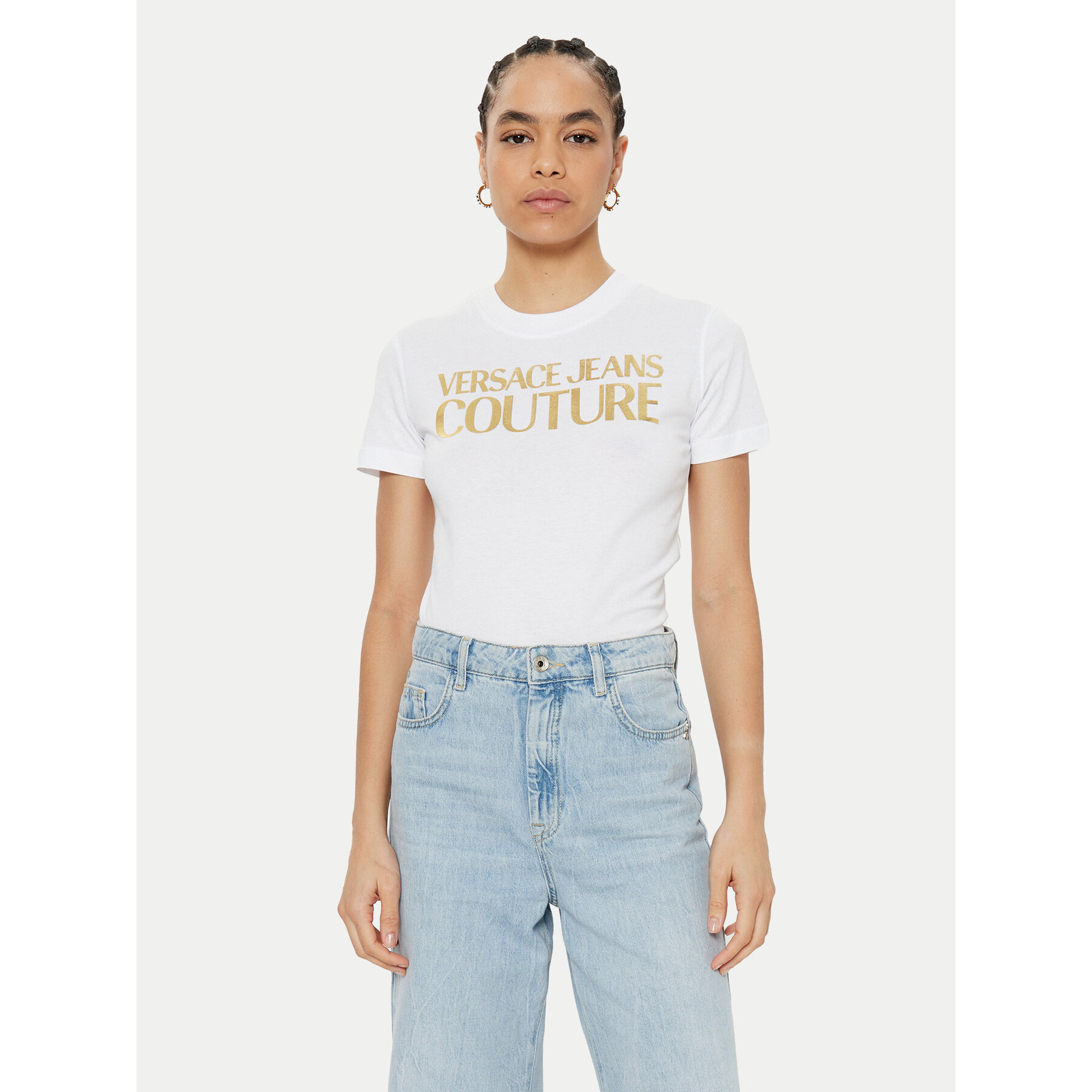 Versace Jeans Couture T-Shirt 78HAHT01 Biały Regular Fit