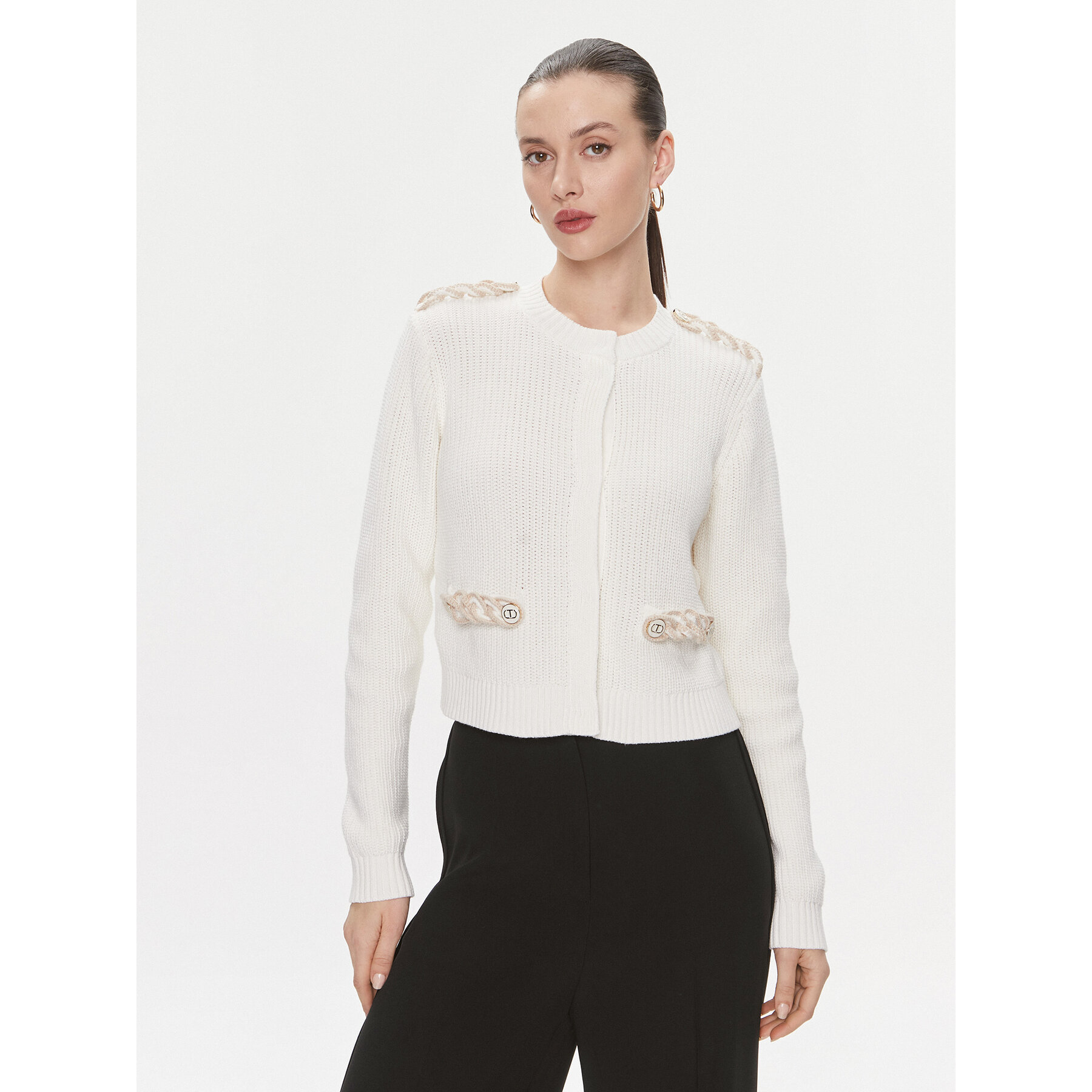 TWINSET Kardigan 241TP3111 Écru Regular Fit