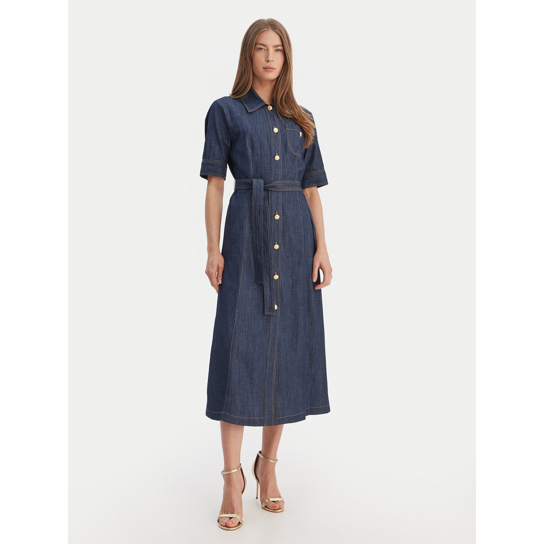 Luisa Spagnoli Sukienka jeansowa Periodico 542815 Granatowy Regular Fit