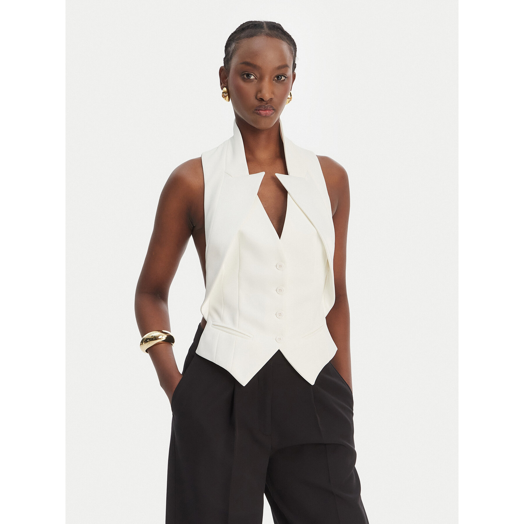 Elisabetta Franchi Kamizelka GL-003-61E2-V290 Biały Regular Fit