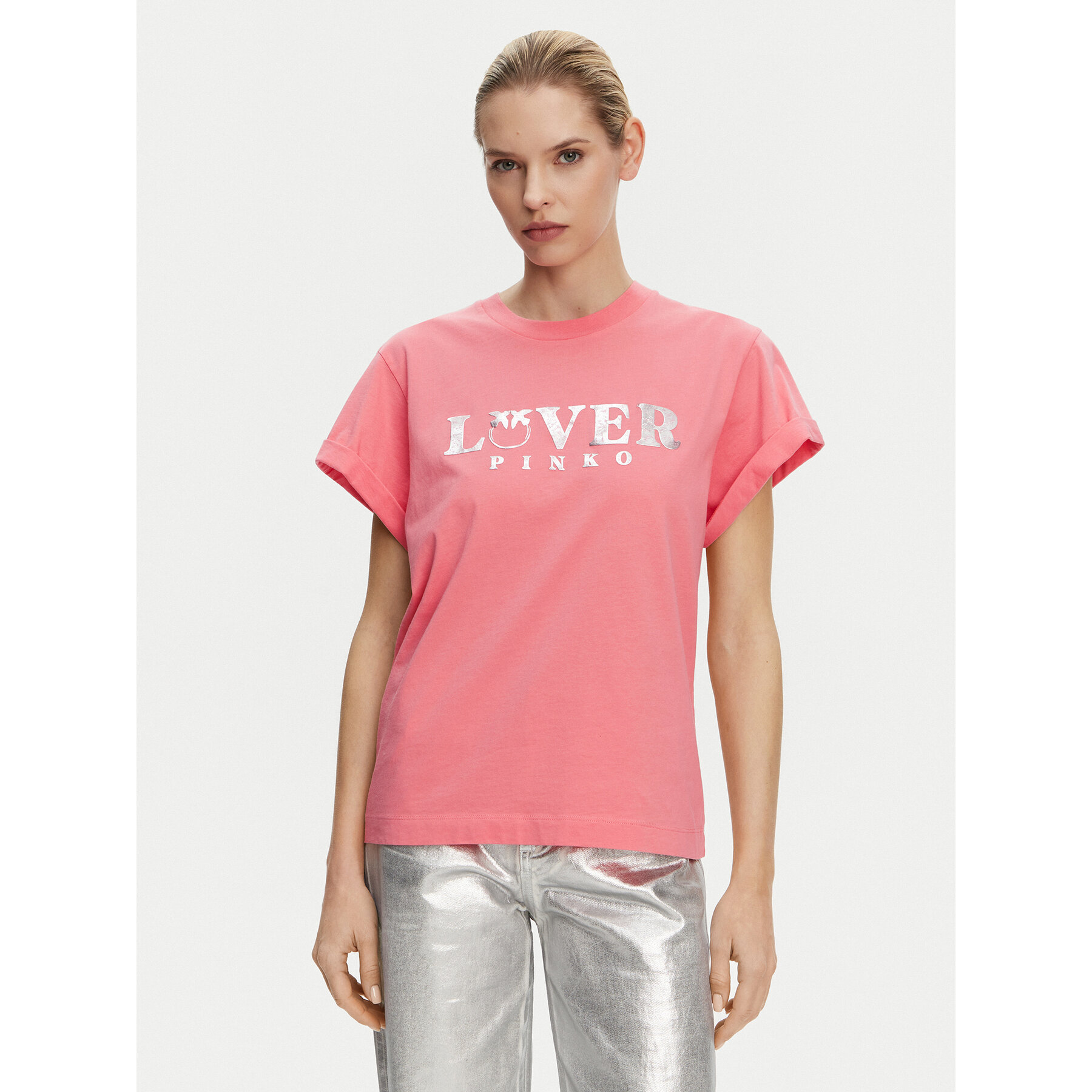 PINKO T-Shirt 104605 A2D1 N55 Różowy Regular Fit