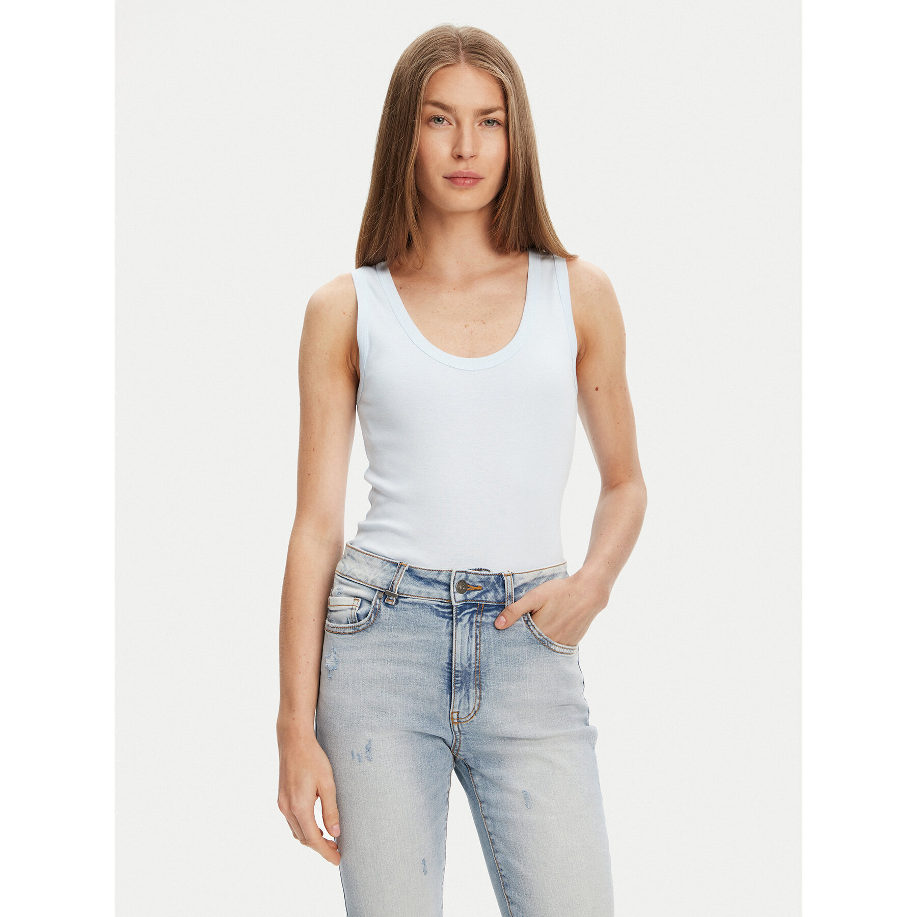 United Colors Of Benetton Top 3GA2DH010 Błękitny Slim Fit