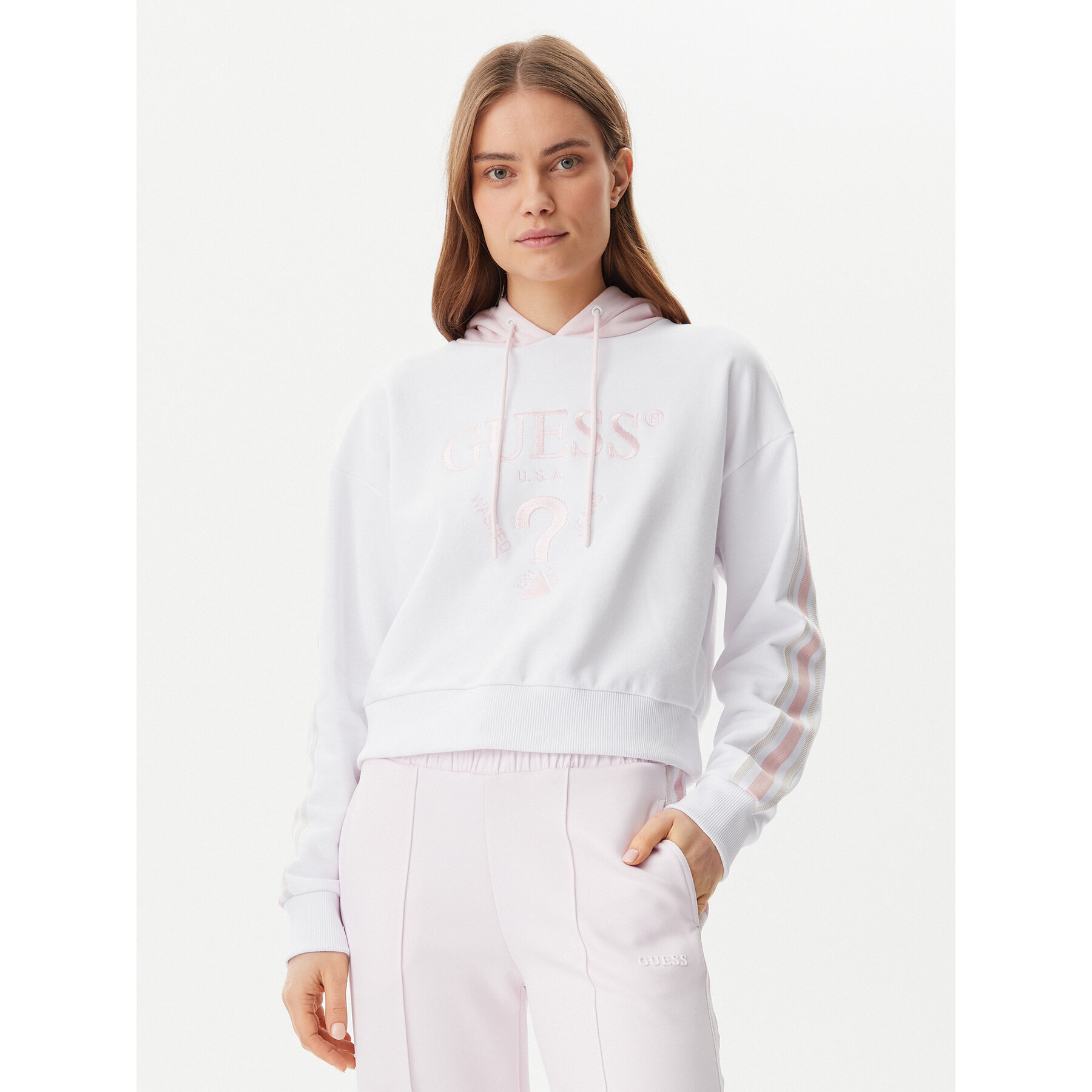 Guess Bluza V5GQ17 KCRT1 Biały Regular Fit