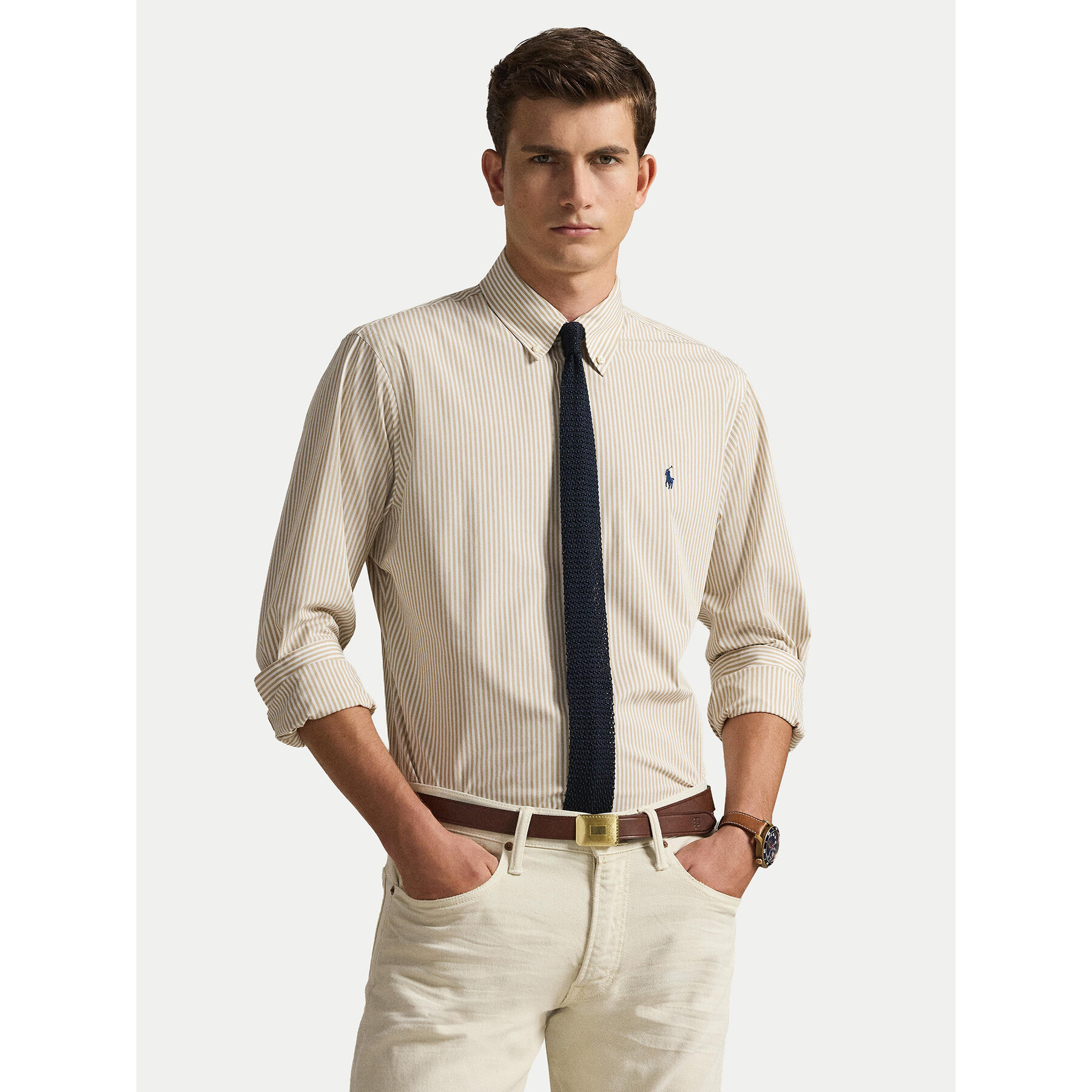 Polo Ralph Lauren Koszula 710929344500 Beżowy jasny Slim Fit
