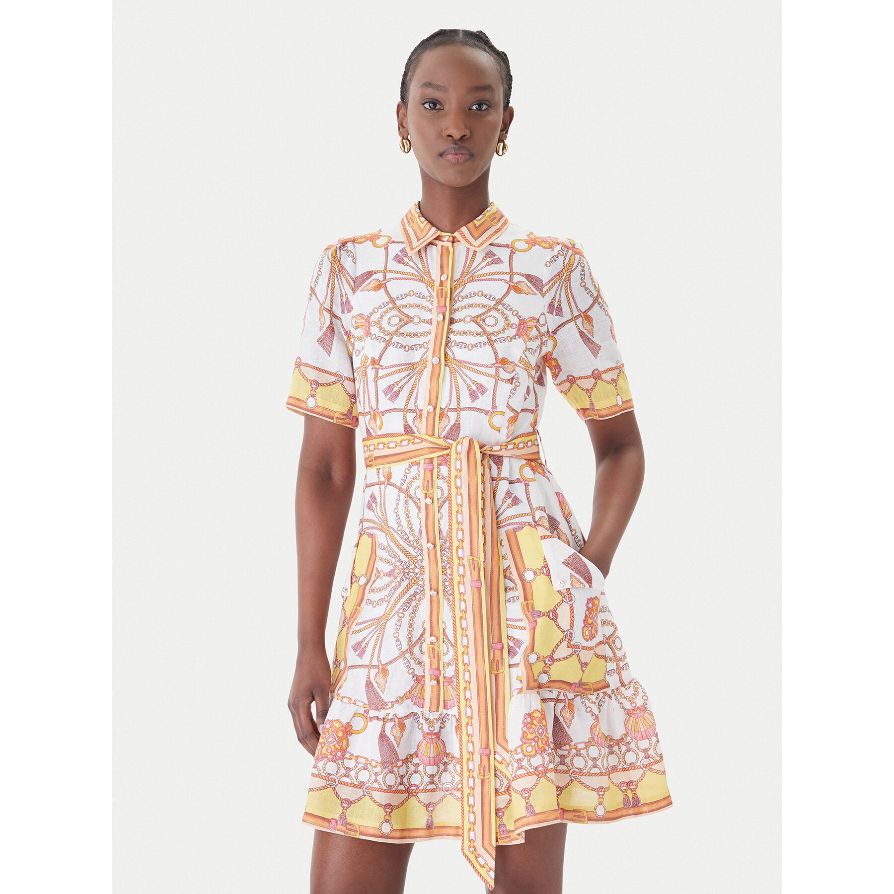 Hale Bob Sukienka letnia with linen Aula 61SG670A Żółty Regular Fit