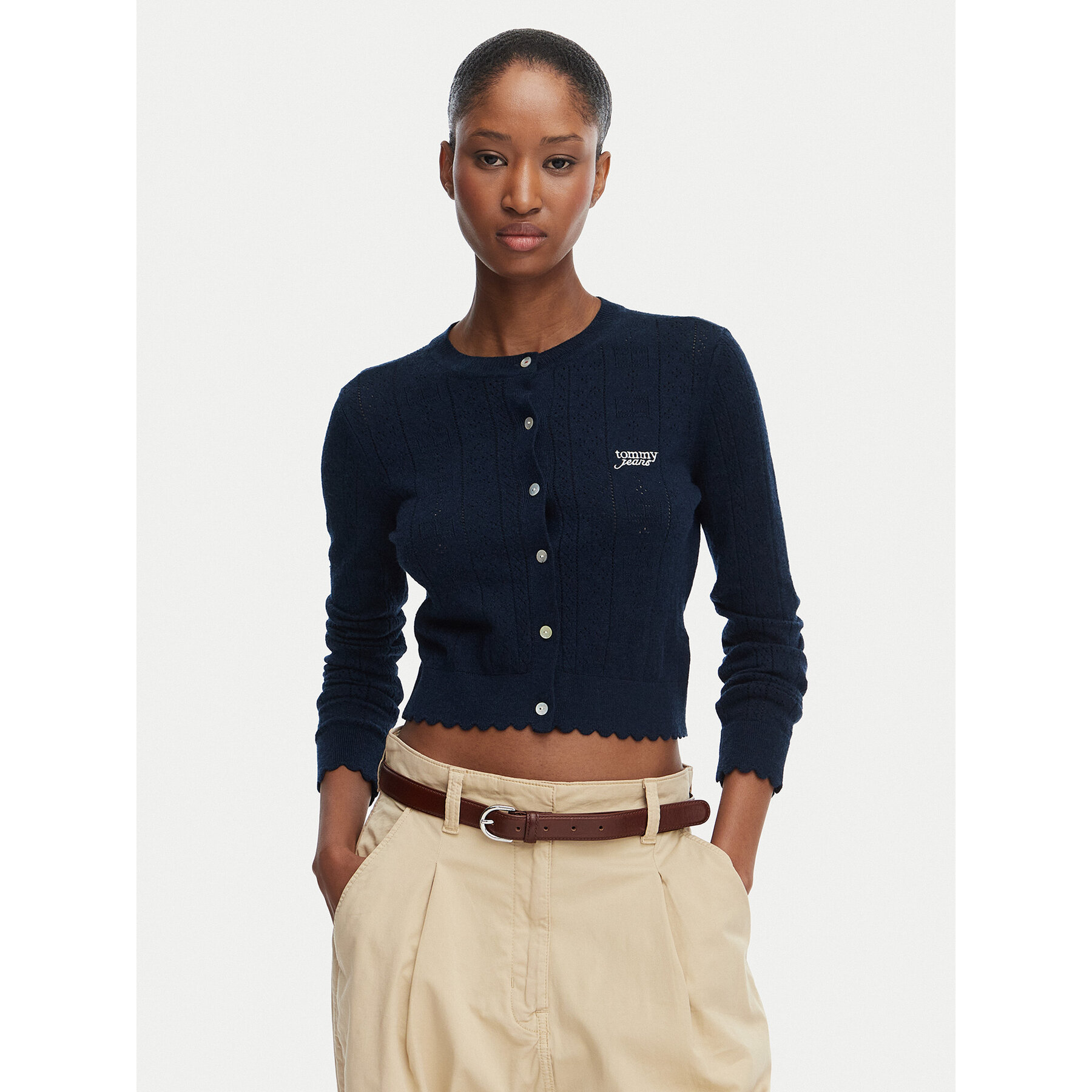 Tommy Jeans Kardigan Pointelle DW0DW22931 Granatowy Regular Fit