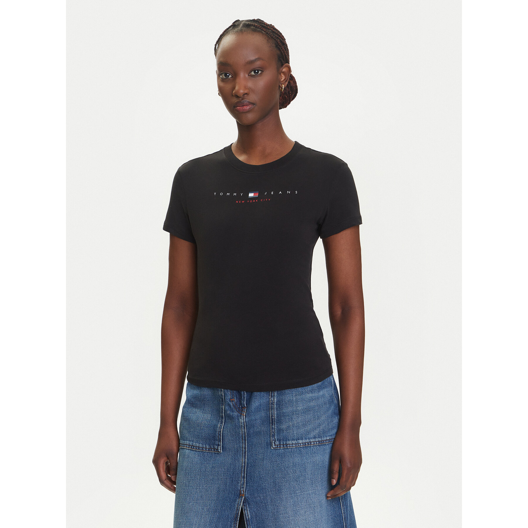 Tommy Jeans T-Shirt Linear DW0DW21422 Czarny Slim Fit