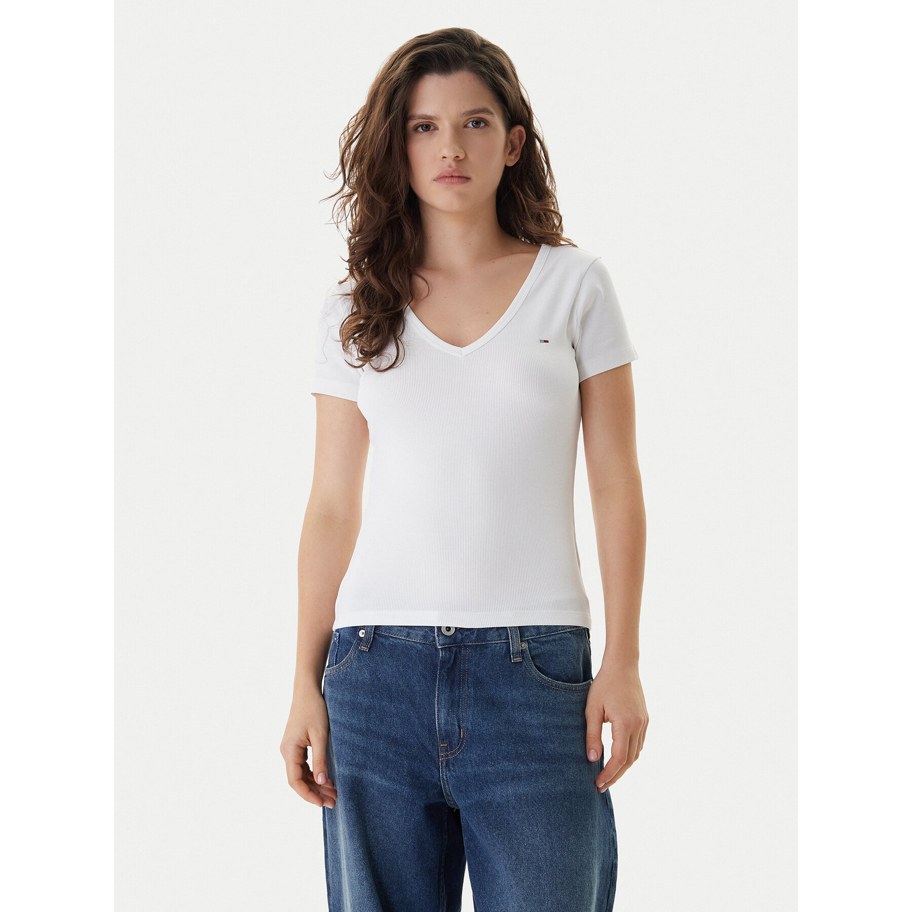Tommy Jeans T-Shirt Essential DW0DW17385 Biały Slim Fit