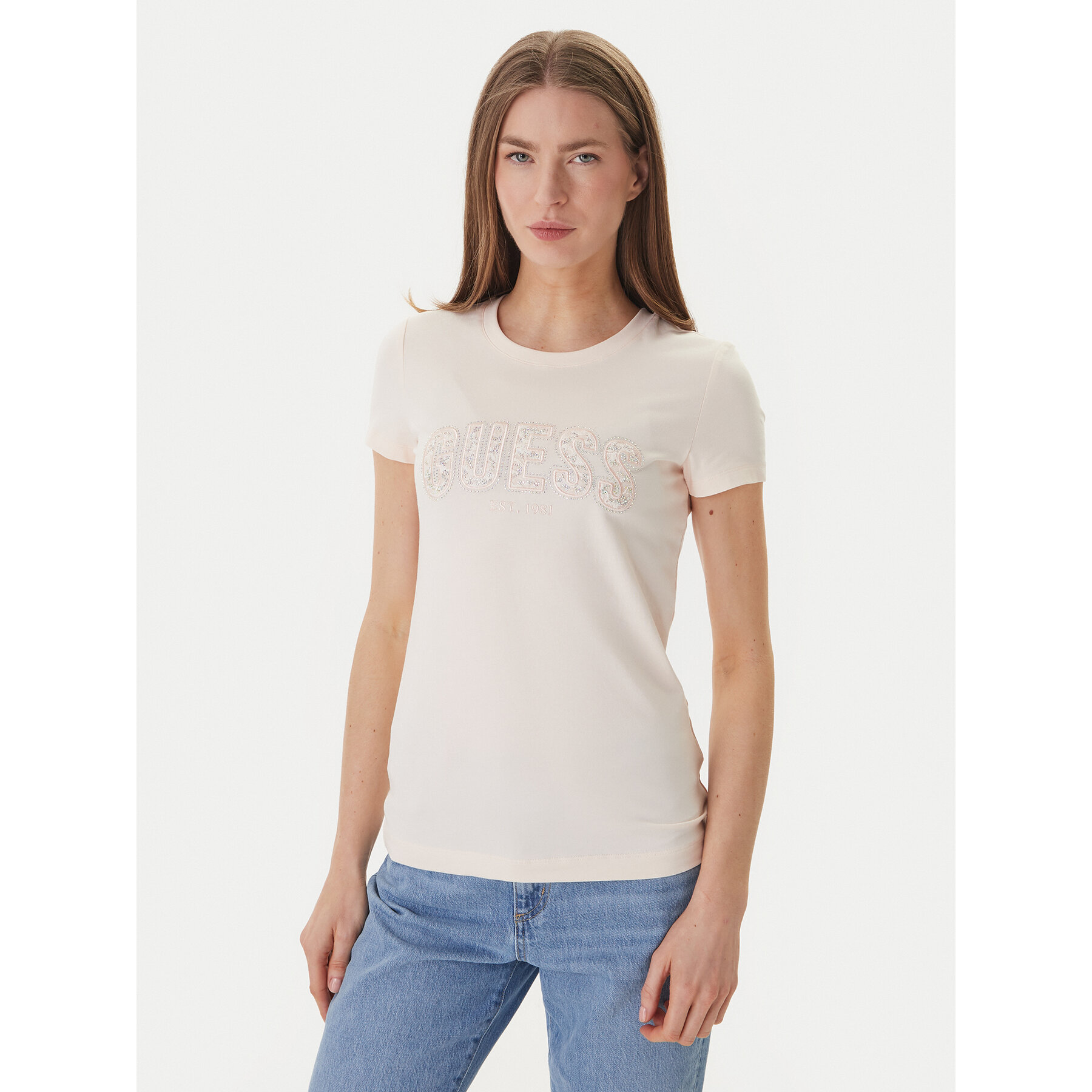 Guess T-Shirt W5GI04 J1314 Różowy Slim Fit
