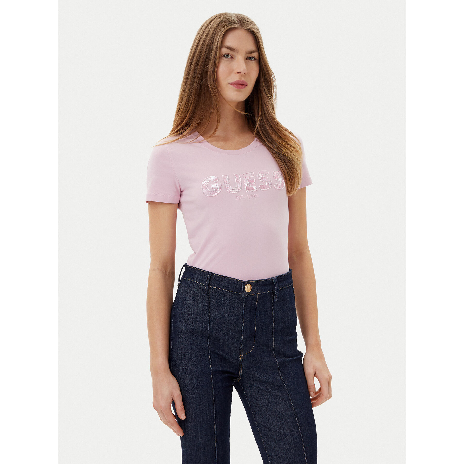Guess T-Shirt W5GI17 J1314 Różowy Slim Fit