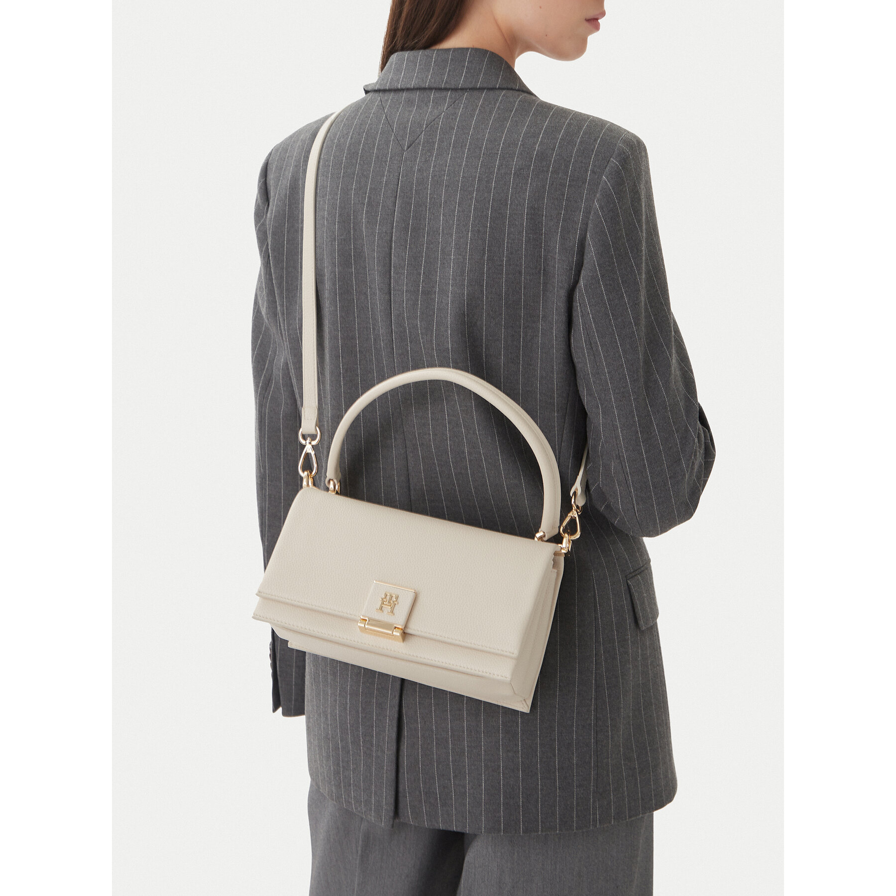 Tommy Hilfiger Torebka Th Monogram Pebble Grain Crossbody Bag AW0AW17216 Écru