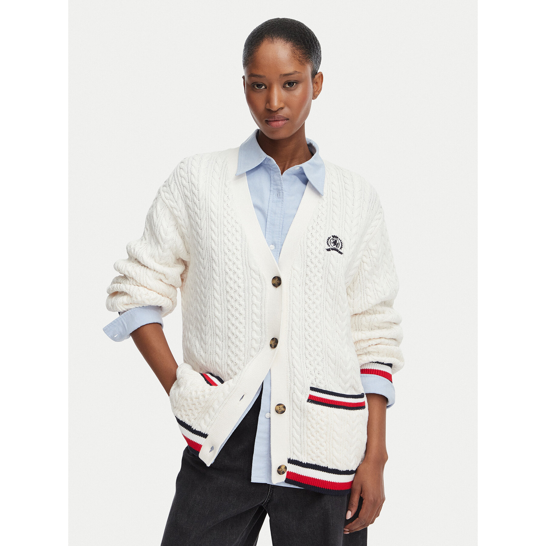Tommy Jeans Kardigan DW0DW22934 Biały Regular Fit