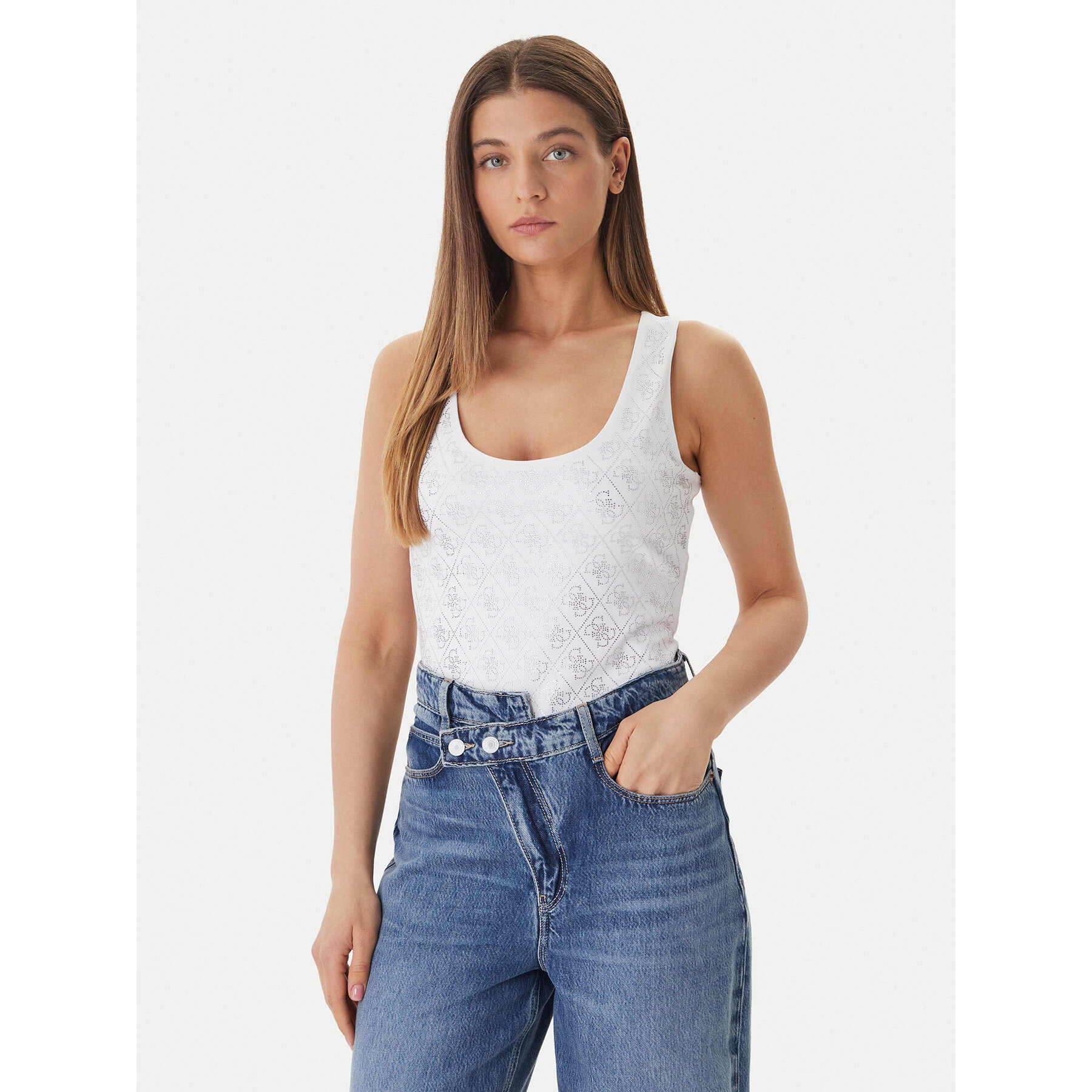 Guess Top W6GP10 K2932 Biały Regular Fit