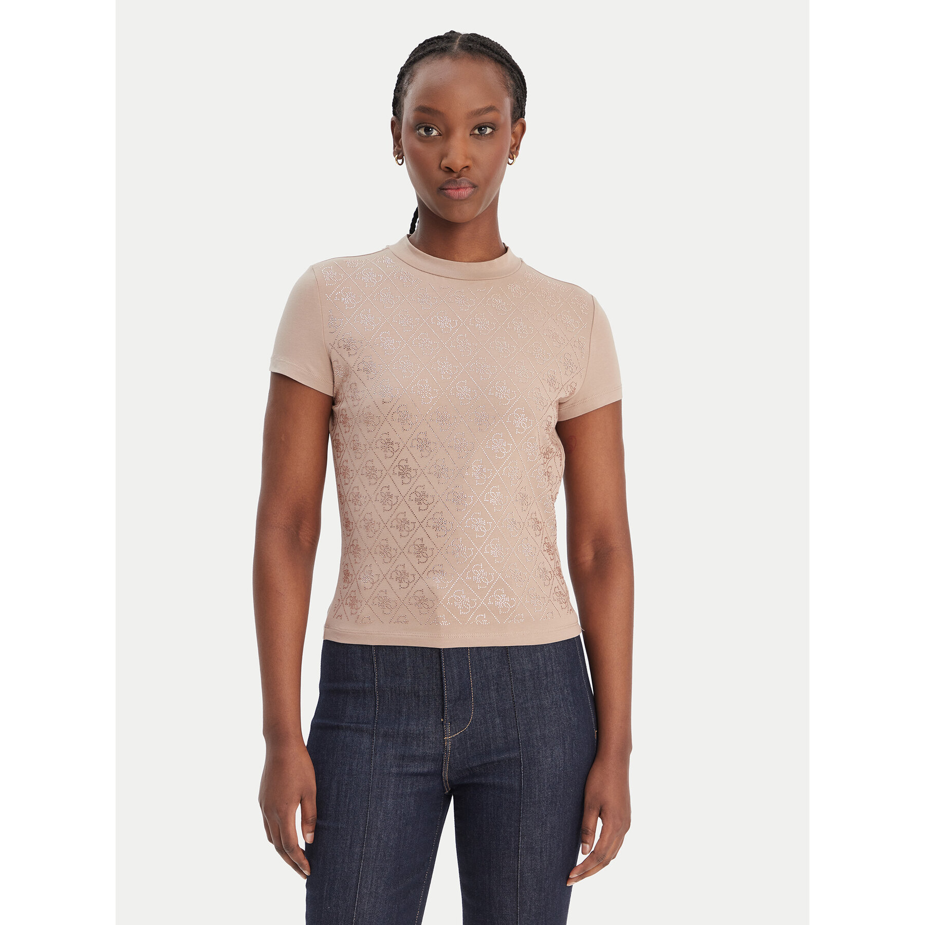 Guess T-Shirt W4BI26 J1314 Beżowy Regular Fit