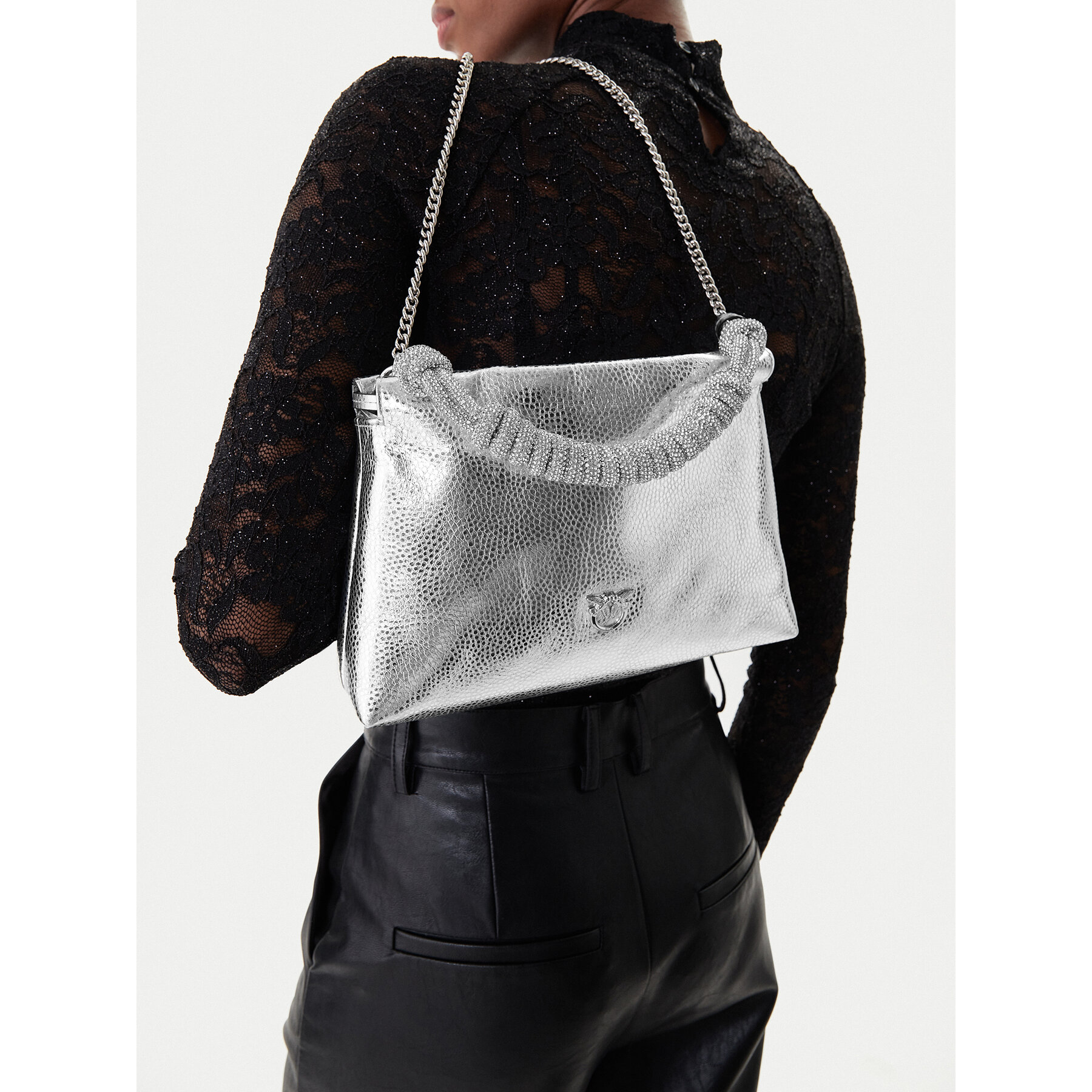 PINKO Torebka Mini Clutch+Manico SP Al 25-26 PLTT 105908 A2WD Srebrny