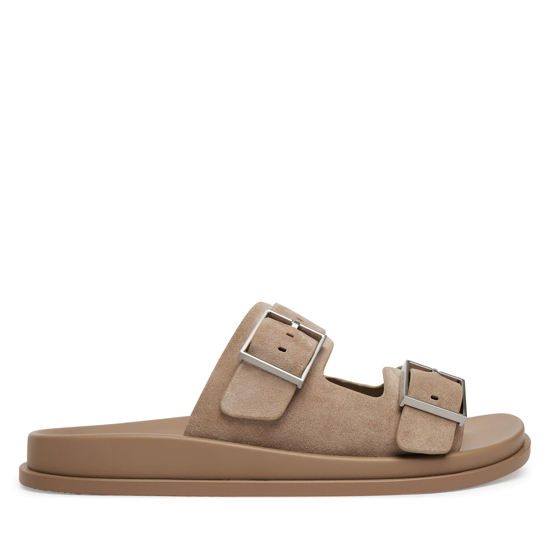 Calvin Klein Klapki City Sandal Buckle Suede HW0HW03130 Beżowy