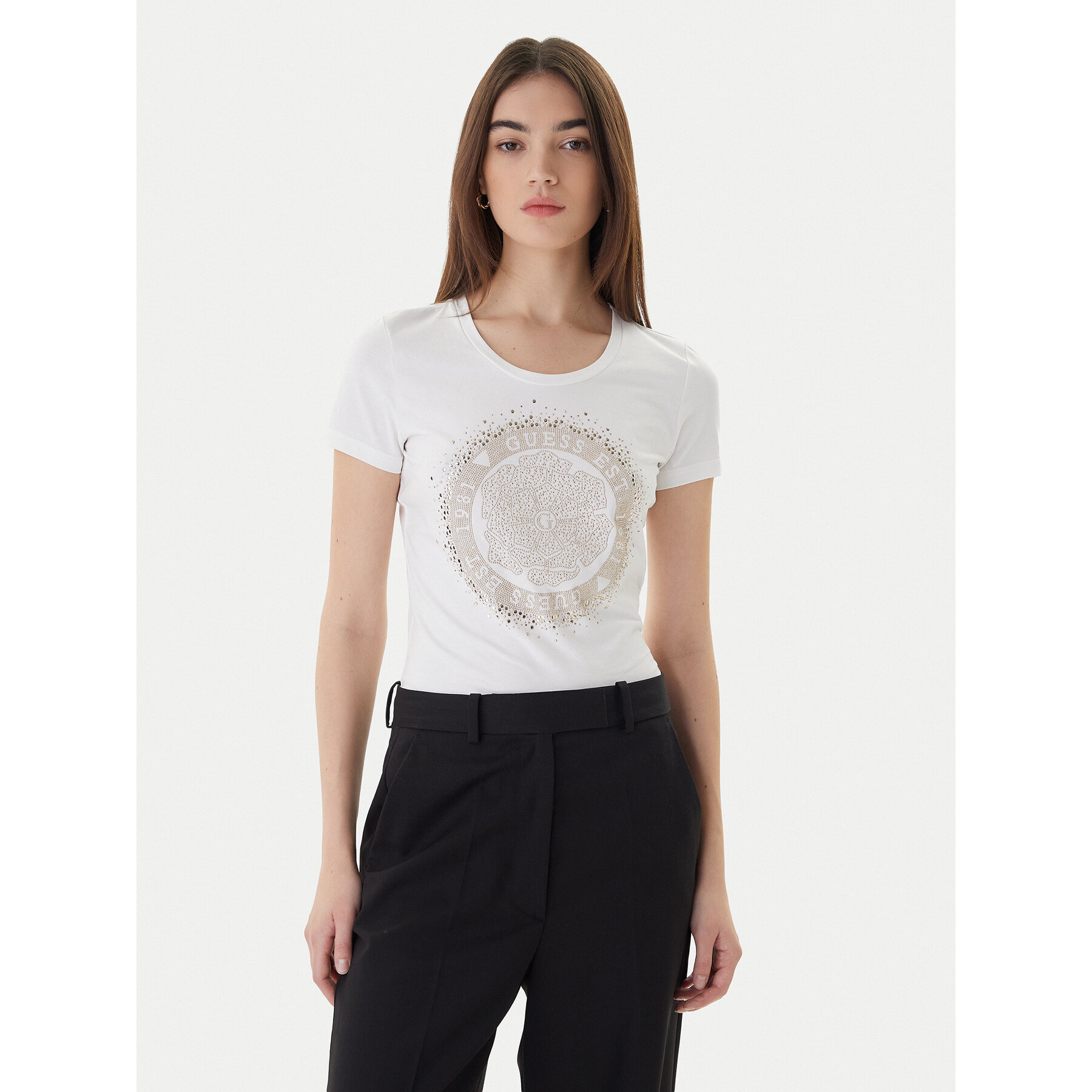 Guess T-Shirt Camelia W4RI47 J1314 Biały Slim Fit