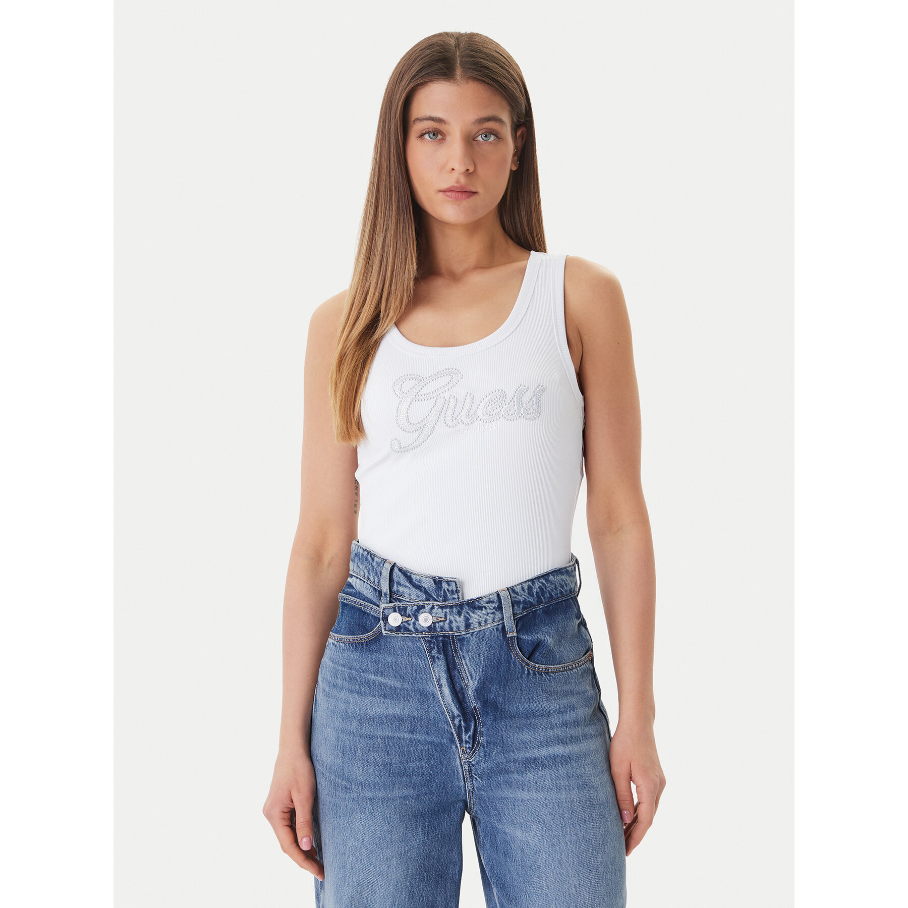 Guess Top W6GP22 K2954 Biały Regular Fit