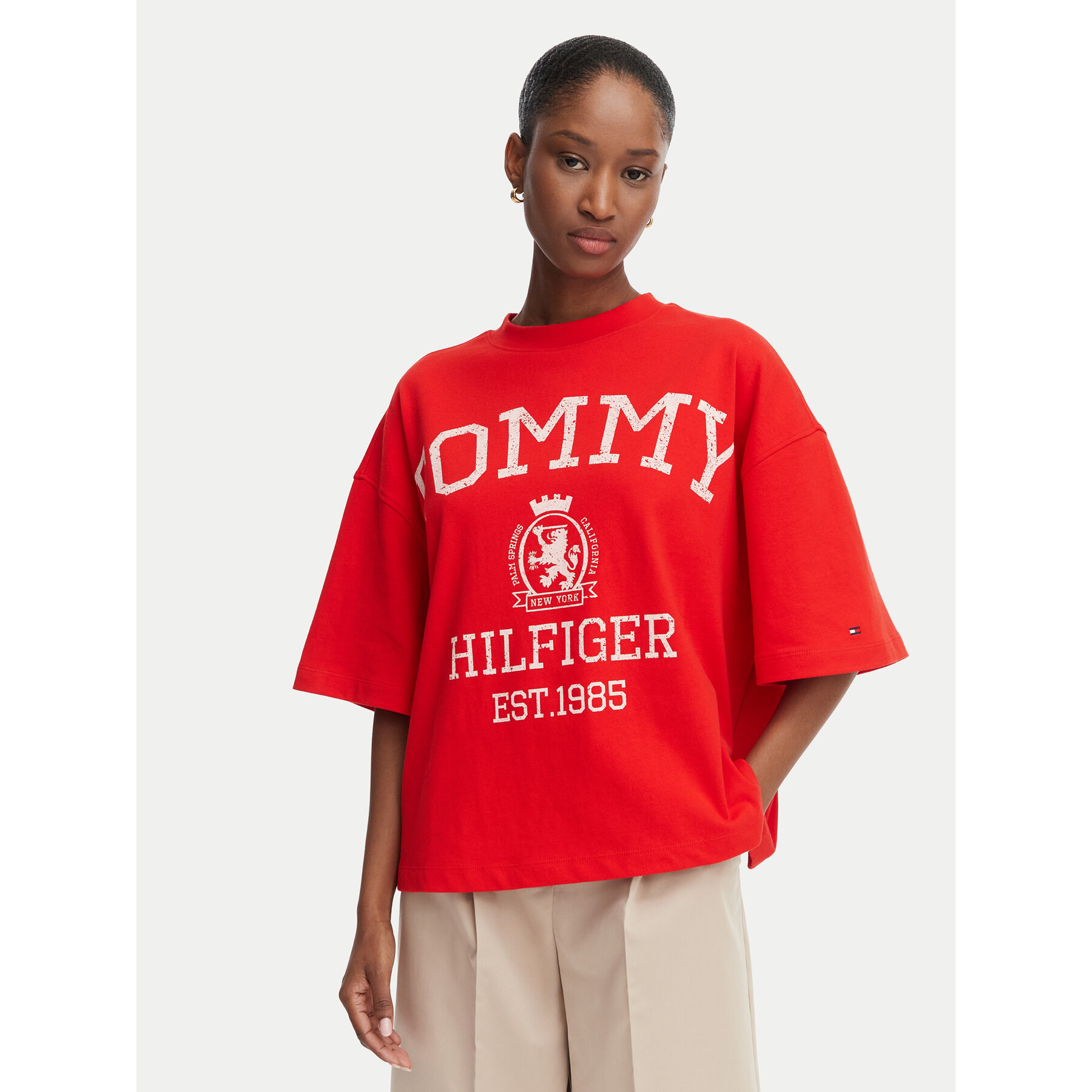 Tommy Hilfiger T-Shirt Varsity Crest WW0WW50940 Czerwony Oversize