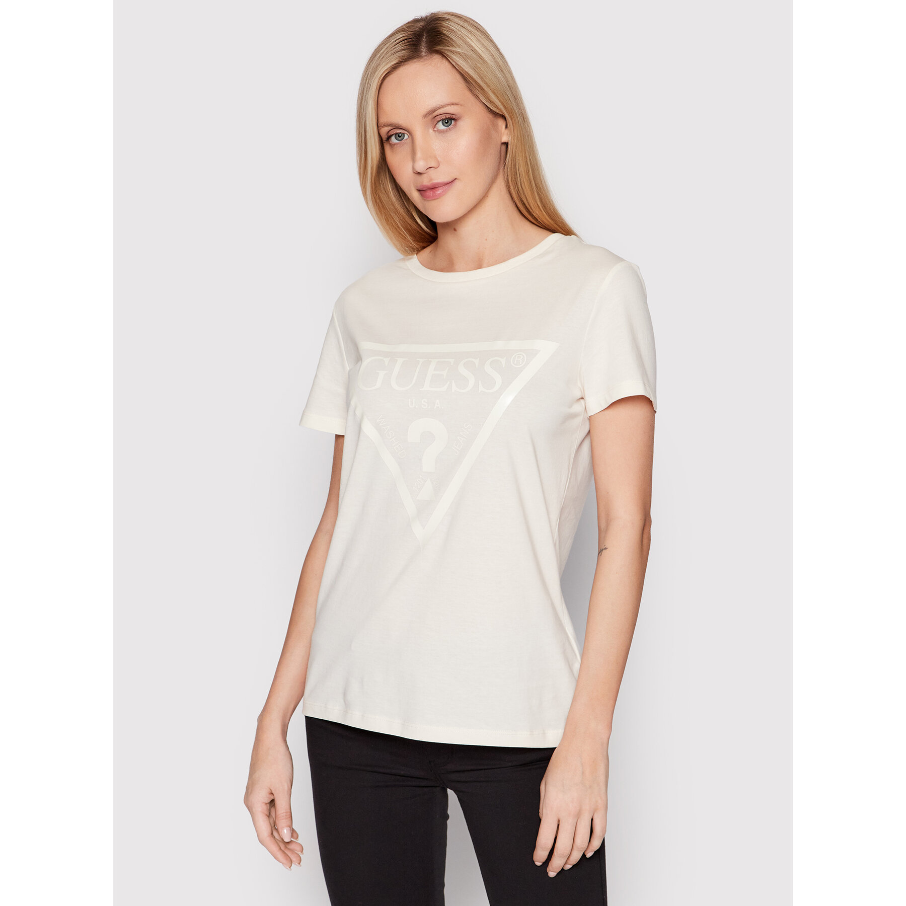 Guess T-Shirt V2YI07 K8HM0 Beżowy Regular Fit
