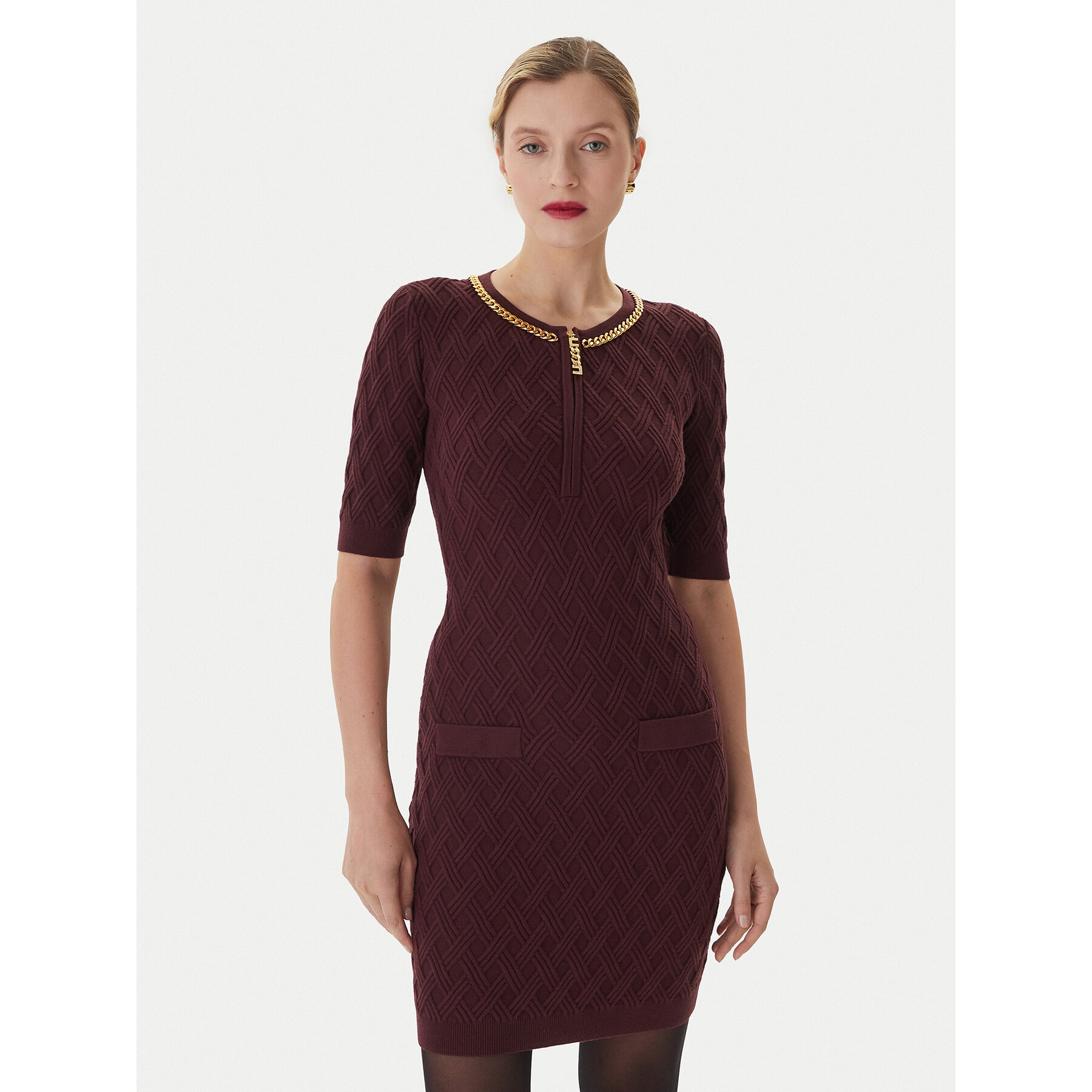 Elisabetta Franchi Sukienka koktajlowa AM-20B-56E2-V480 Bordowy Regular Fit