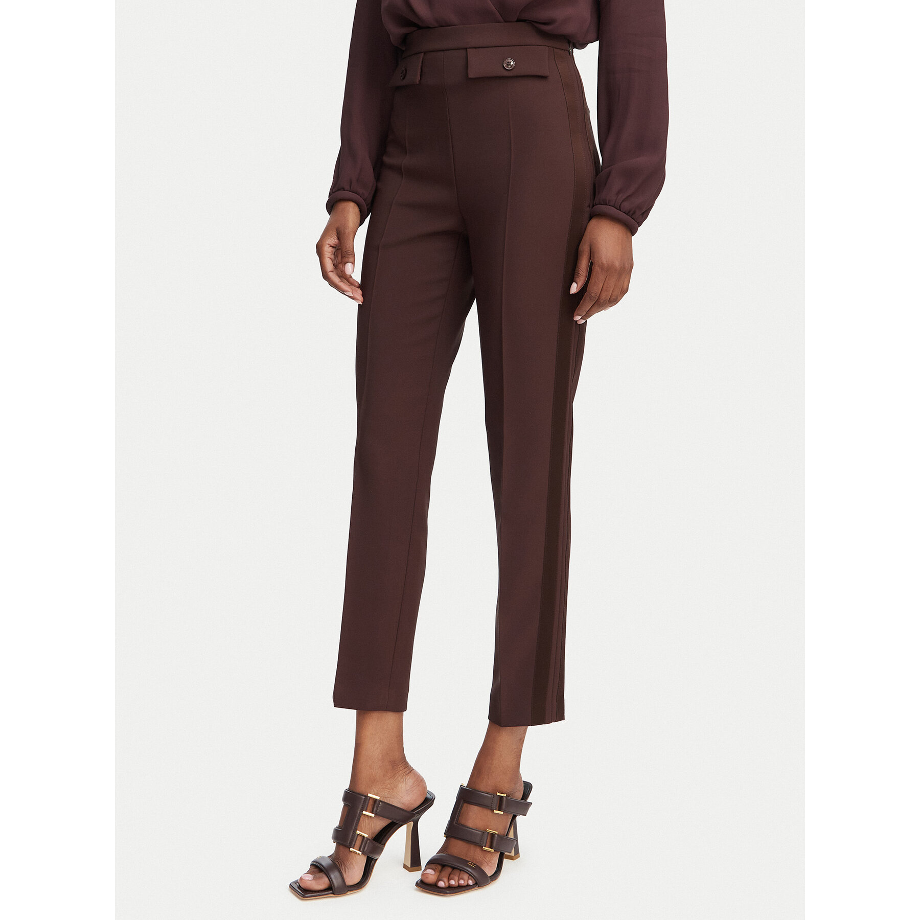 Elisabetta Franchi Spodnie materiałowe PA-185-62E2-V270 Brązowy ciemny Slim Fit