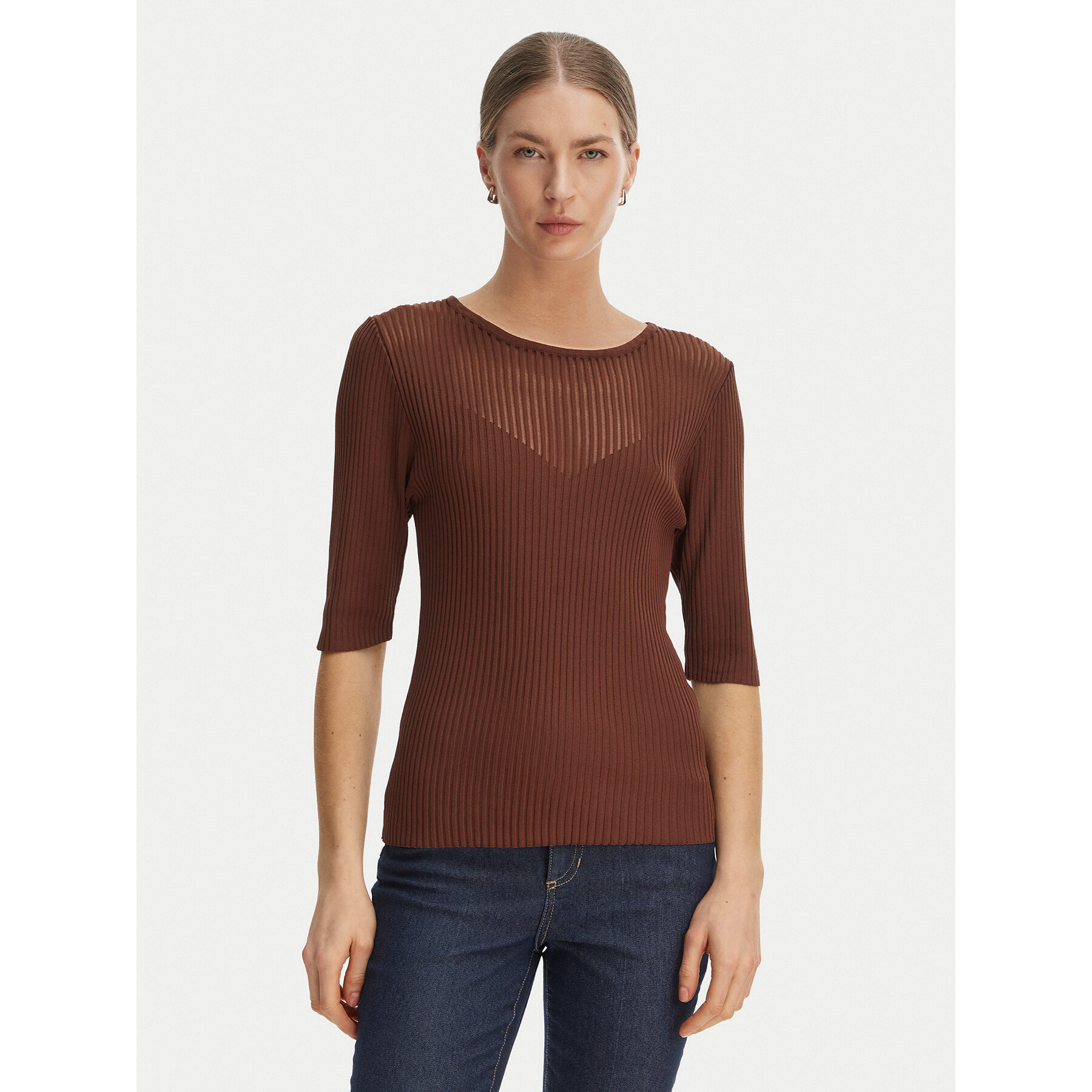 Rinascimento Bluzka CFM0012240003 Brązowy Slim Fit
