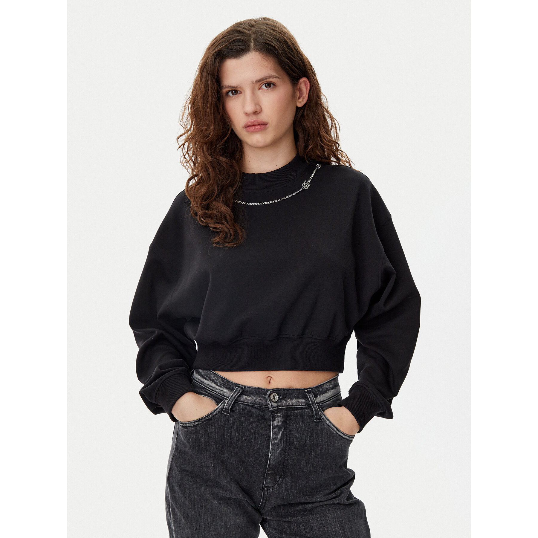 HUGO Bluza Dewita 50530446 Czarny Oversize