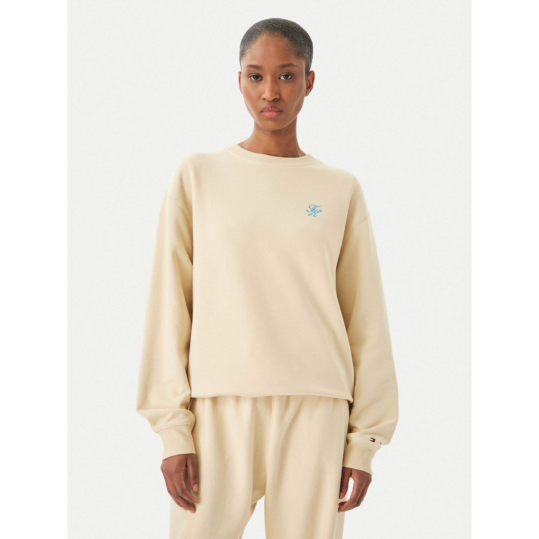 Tommy Hilfiger Bluza Logo Embroidery WW0WW48724 Beżowy jasny Relaxed Fit