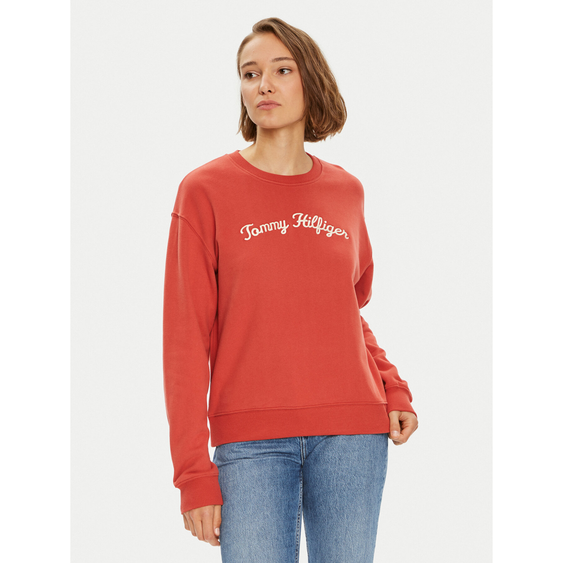 Tommy Hilfiger Bluza Modern Script WW0WW42615 Czerwony Regular Fit