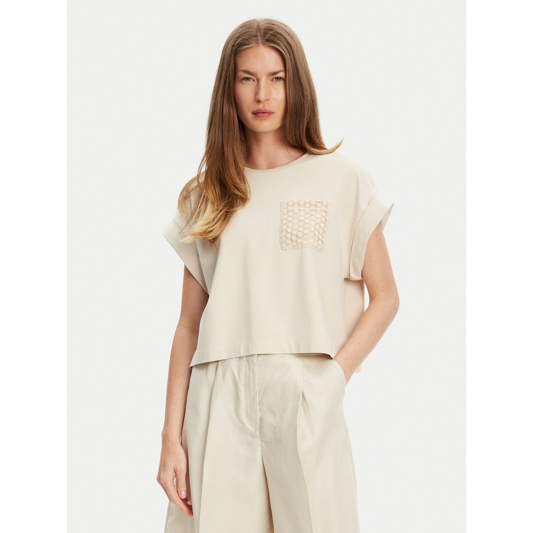 United Colors Of Benetton T-Shirt 3IFVD10AF Beżowy Boxy Fit