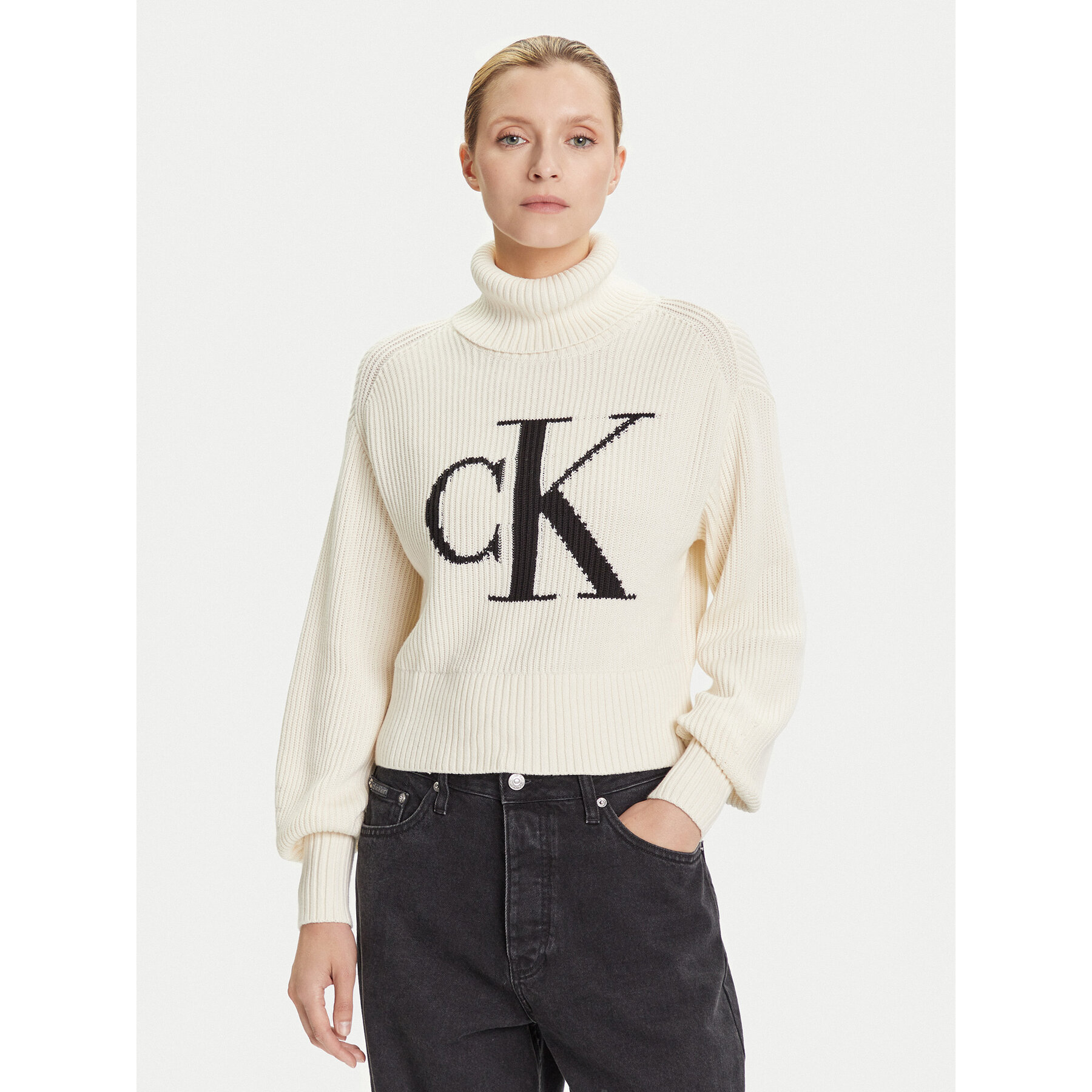 Calvin Klein Jeans Golf LV047D349G Écru Loose Fit
