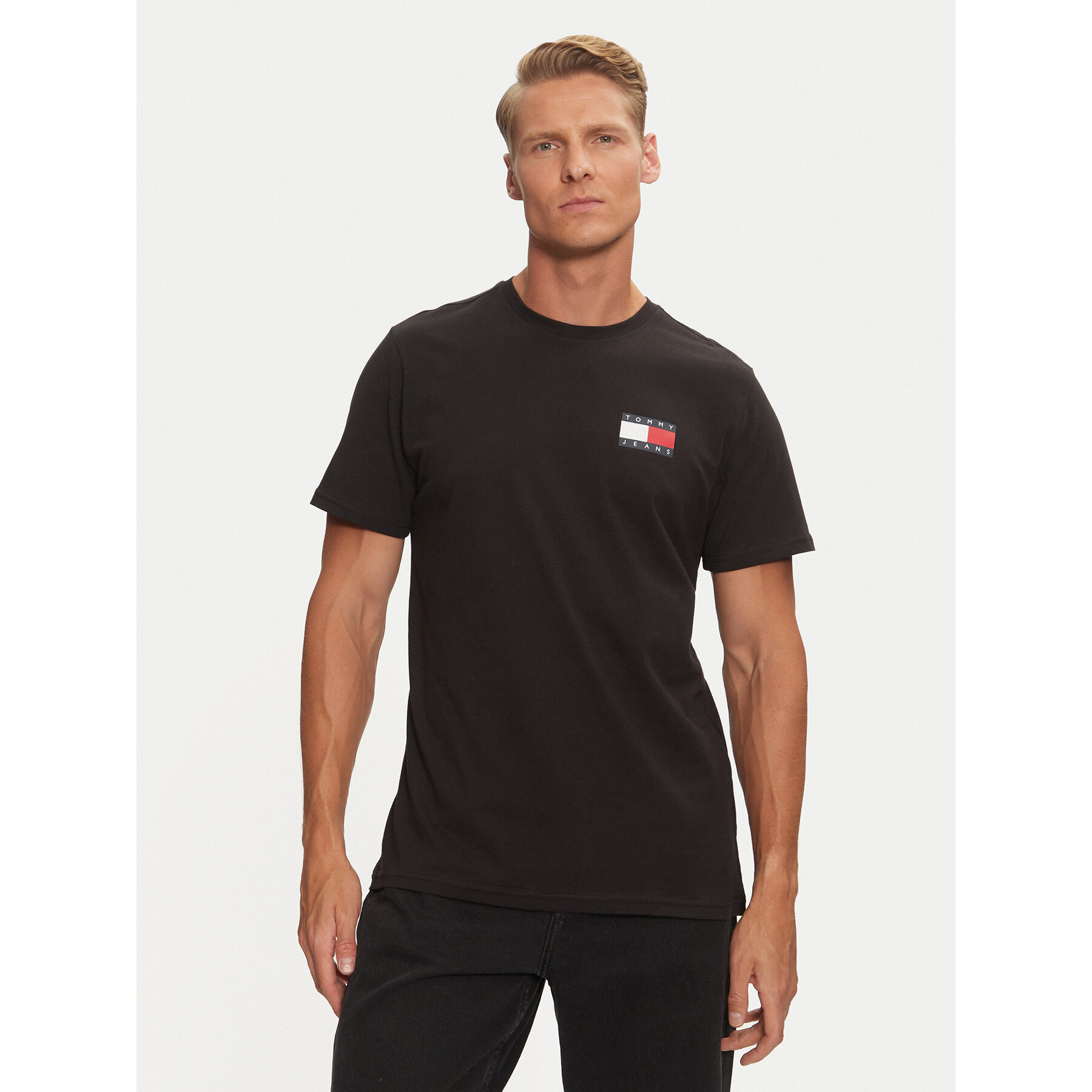 Tommy Jeans T-Shirt Essential Flag DM0DM20740 Czarny Slim Fit