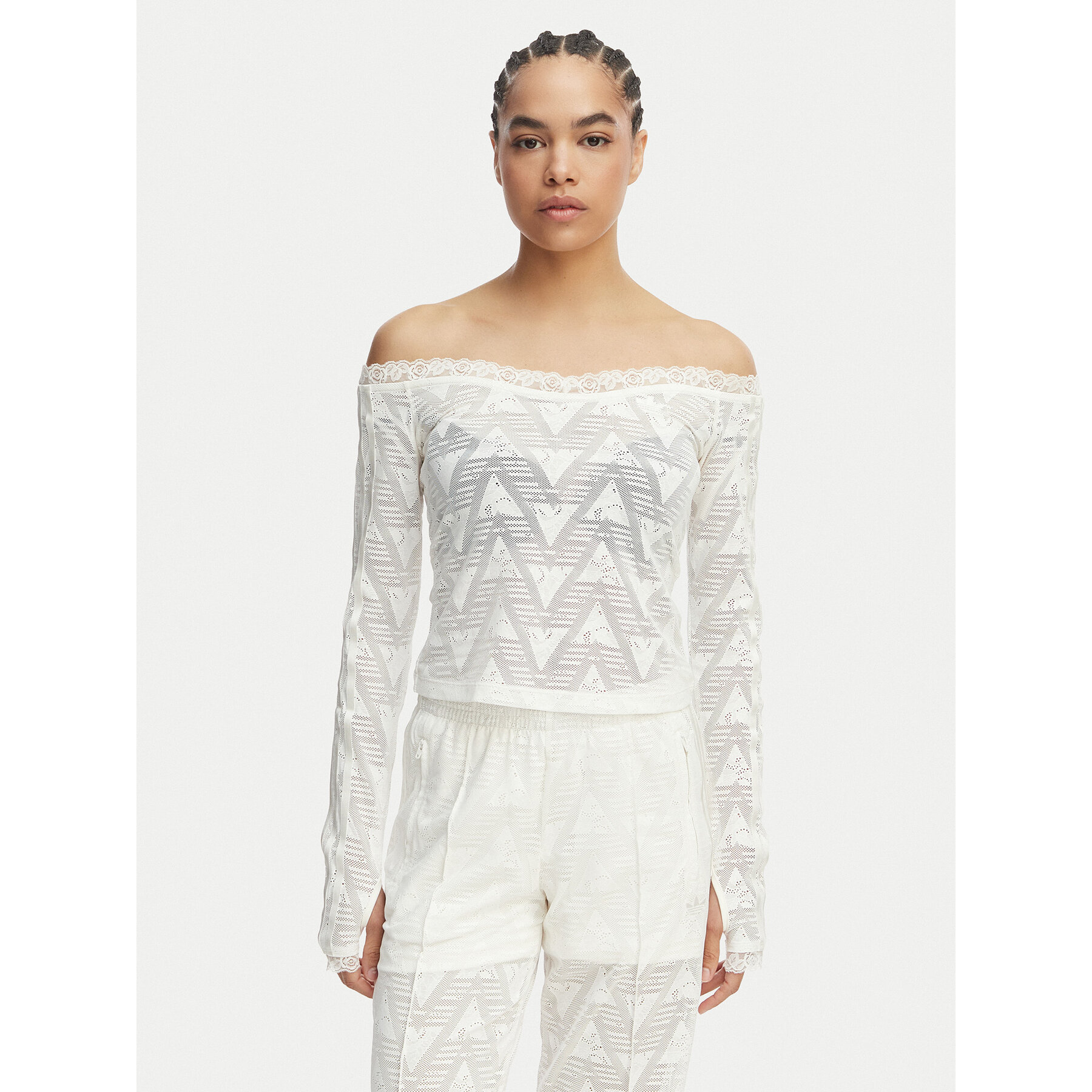 adidas Bluzka Lace Bardot KE3458 Biały Slim Fit