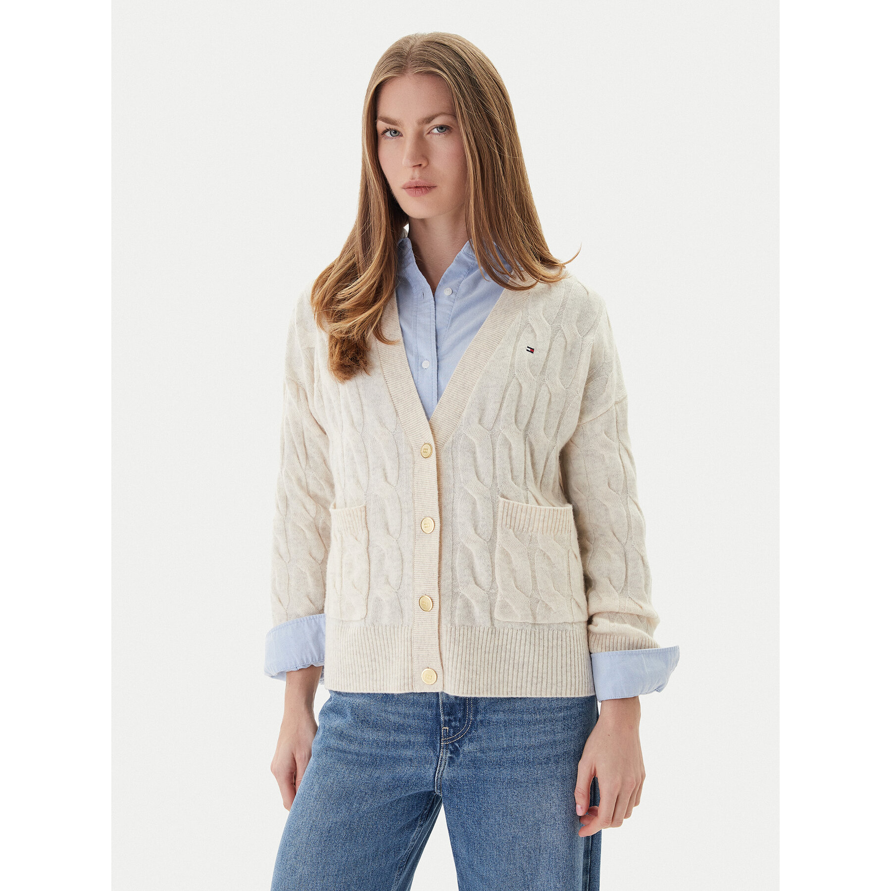 Tommy Hilfiger Kardigan WW0WW43089 Beżowy Regular Fit