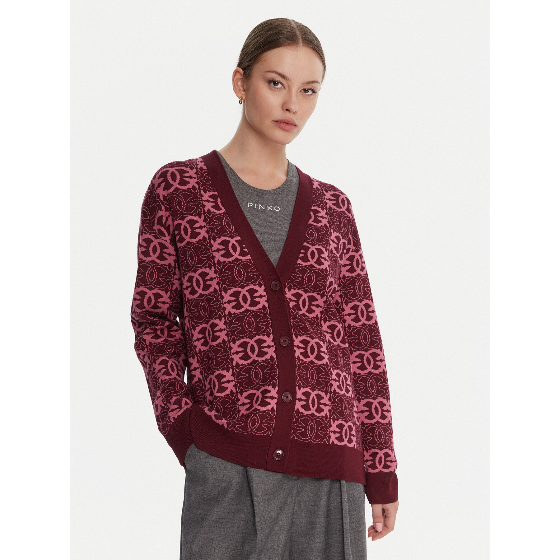 PINKO Kardigan Half Breed 106042 A2YD Bordowy Regular Fit