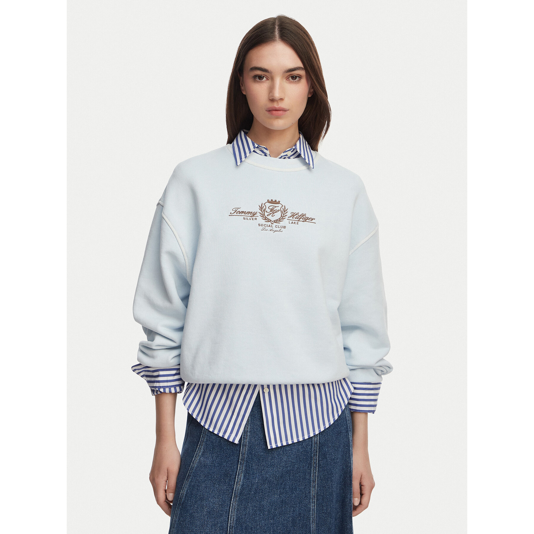 Tommy Hilfiger Bluza Crest Embroidery WW0WW48733 Niebieski jasny Relaxed Fit