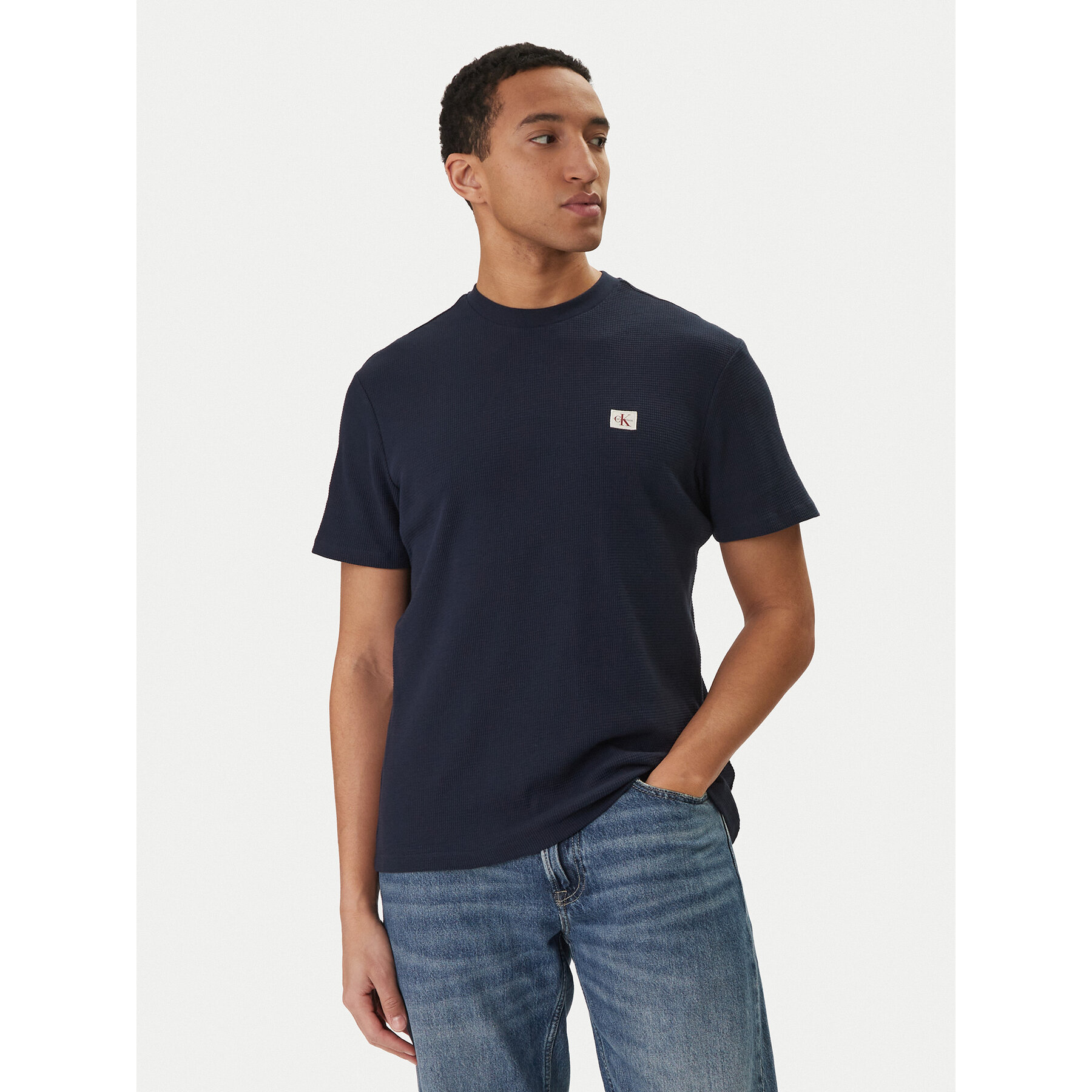 Calvin Klein Jeans T-Shirt Waffle Badge LV04RD008G Granatowy Regular Fit