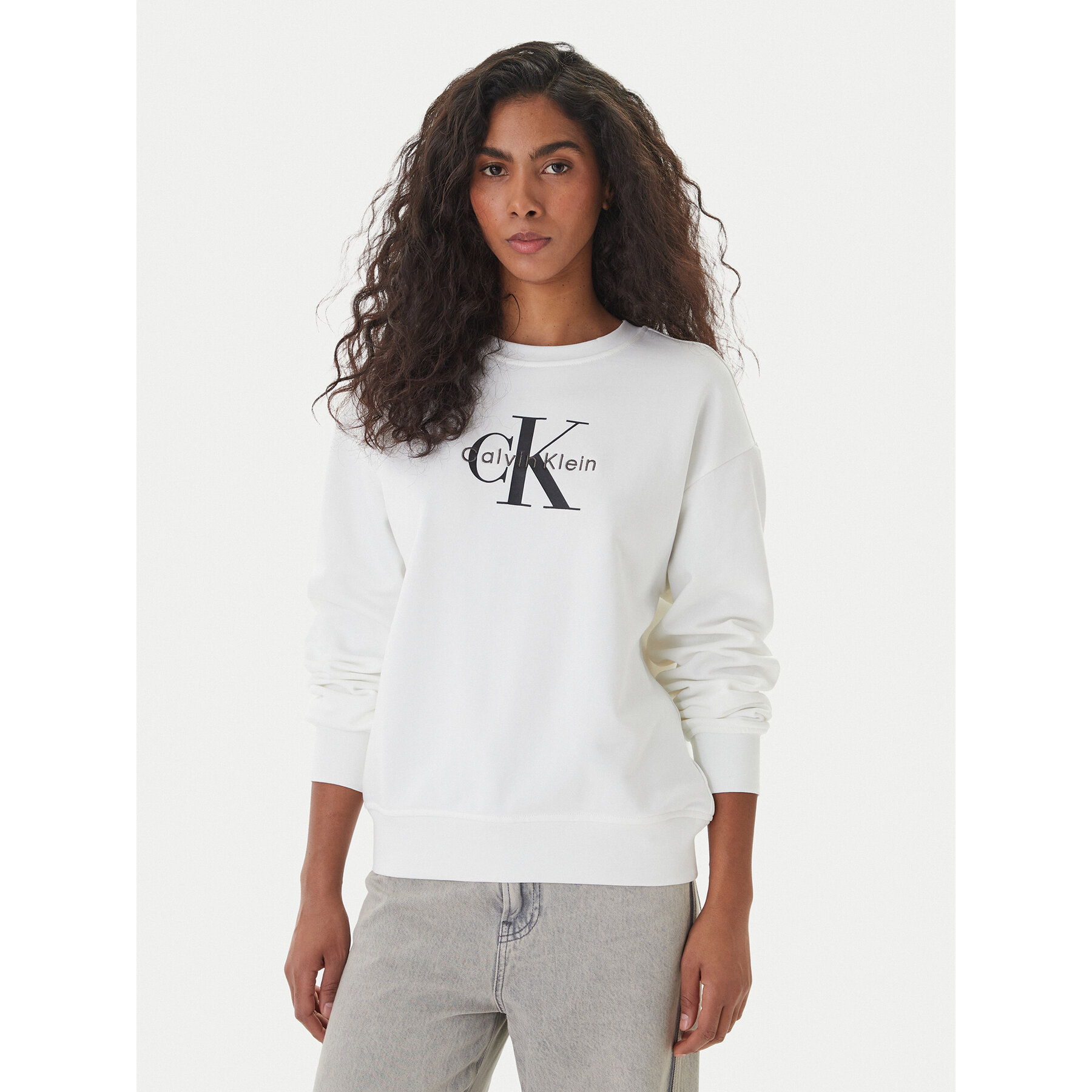 Calvin Klein Bluza Monologo LV047B234G Biały Relaxed Fit