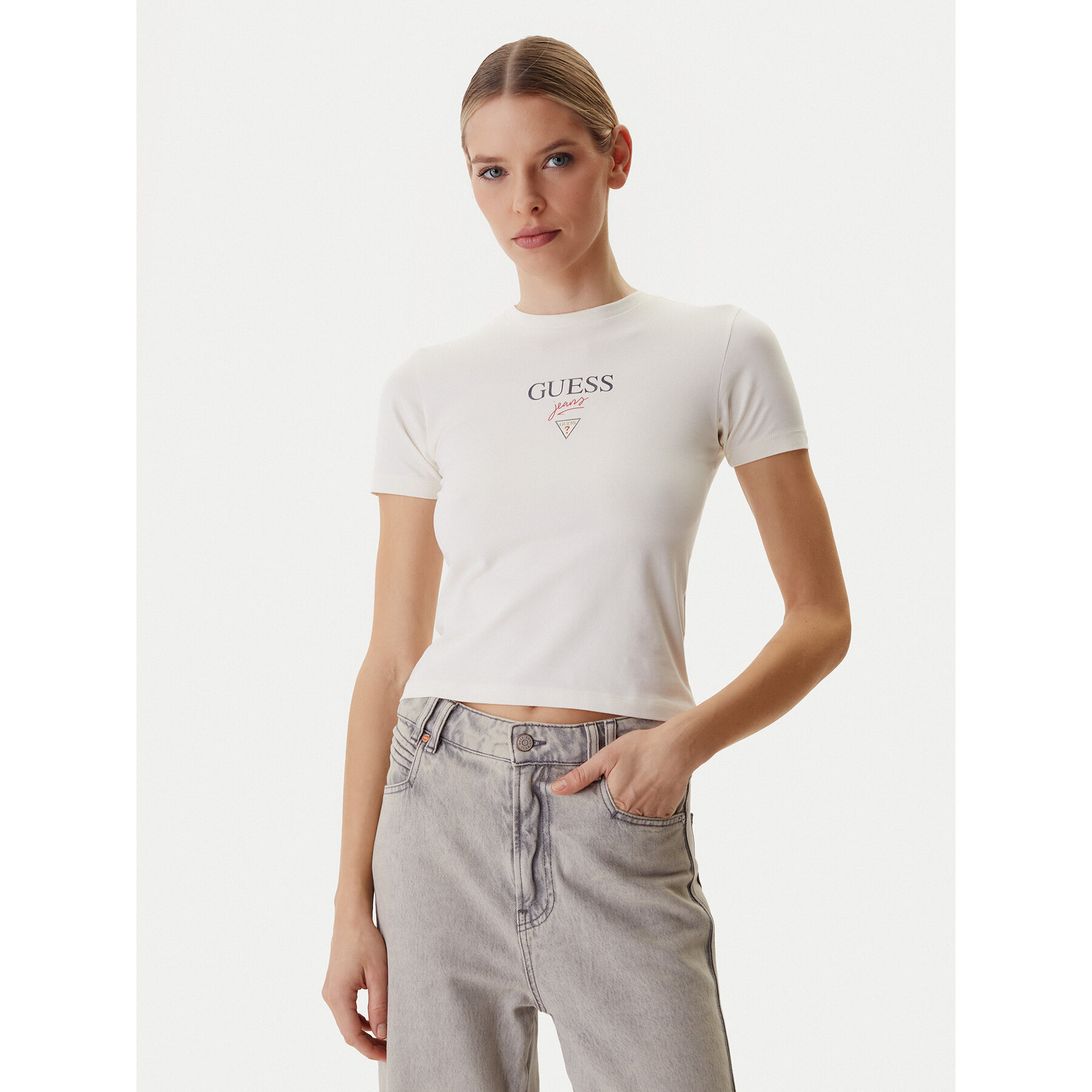 Guess Jeans T-Shirt W6RI15 J1314 Écru Regular Fit