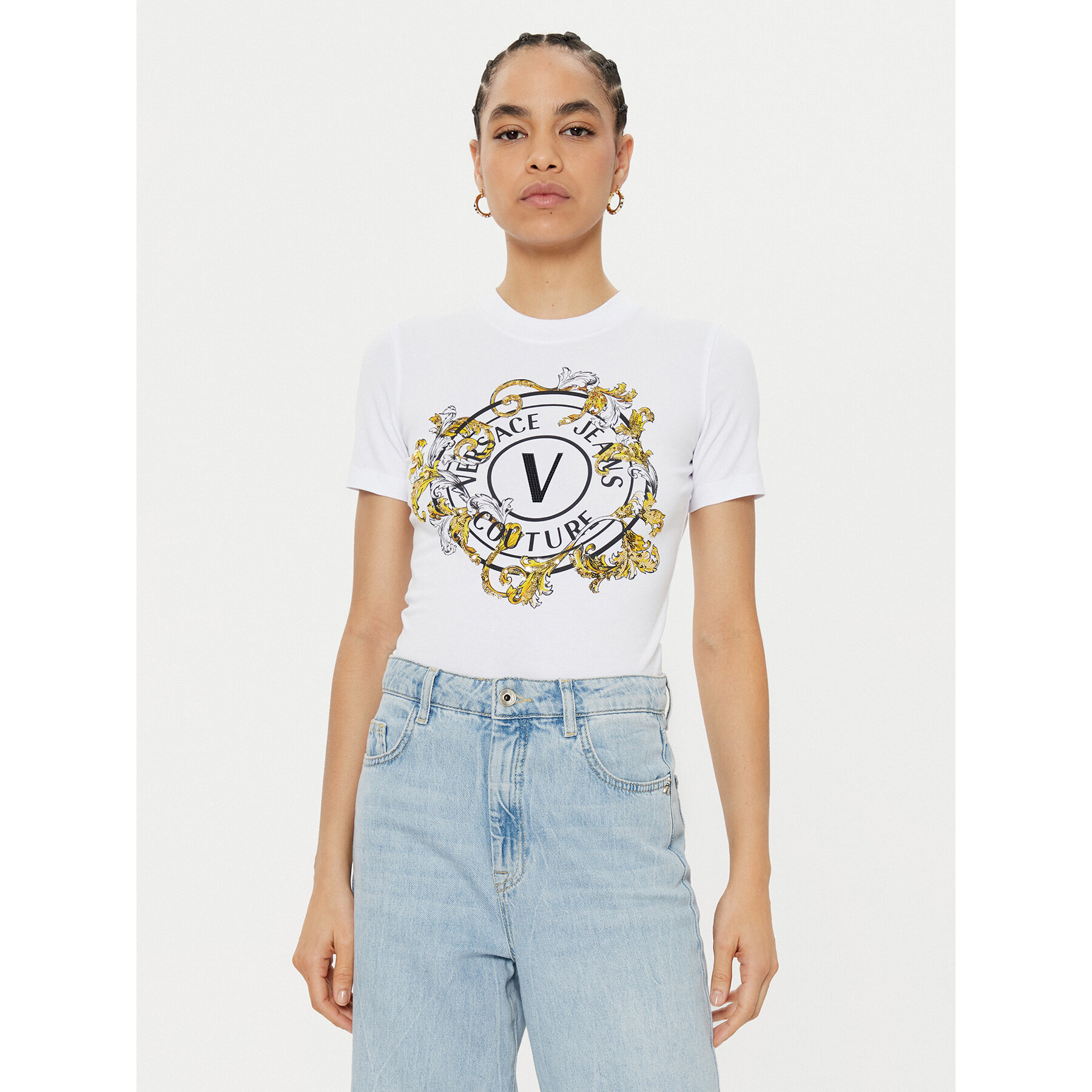 Versace Jeans Couture T-Shirt 78HAHC01 Biały Regular Fit