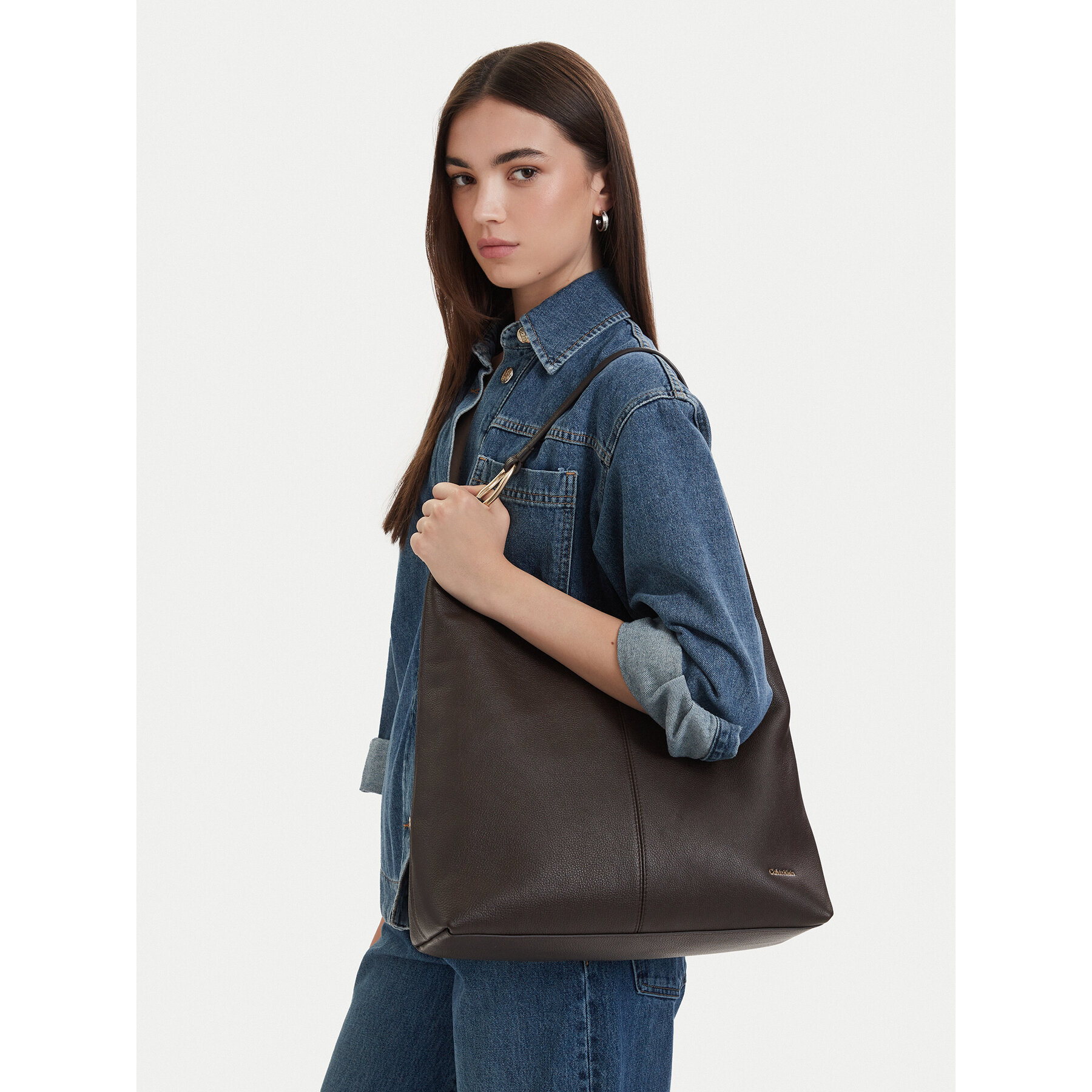 Calvin Klein Torebka Slouchy Leather Md Shoulder Bag LV04F3543G Brązowy