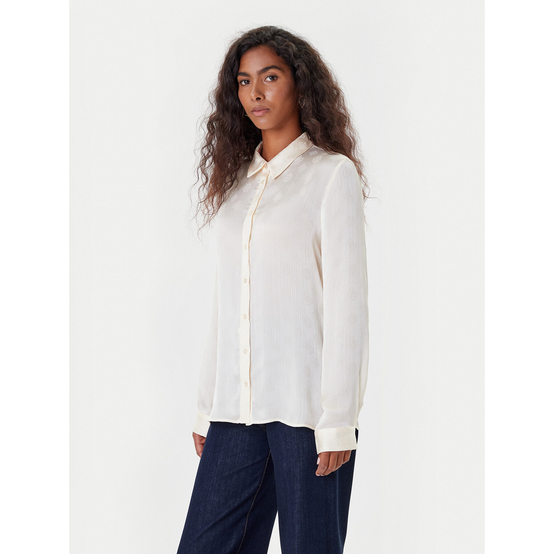Guess Koszula W5YH1A WHCR2 Écru Regular Fit