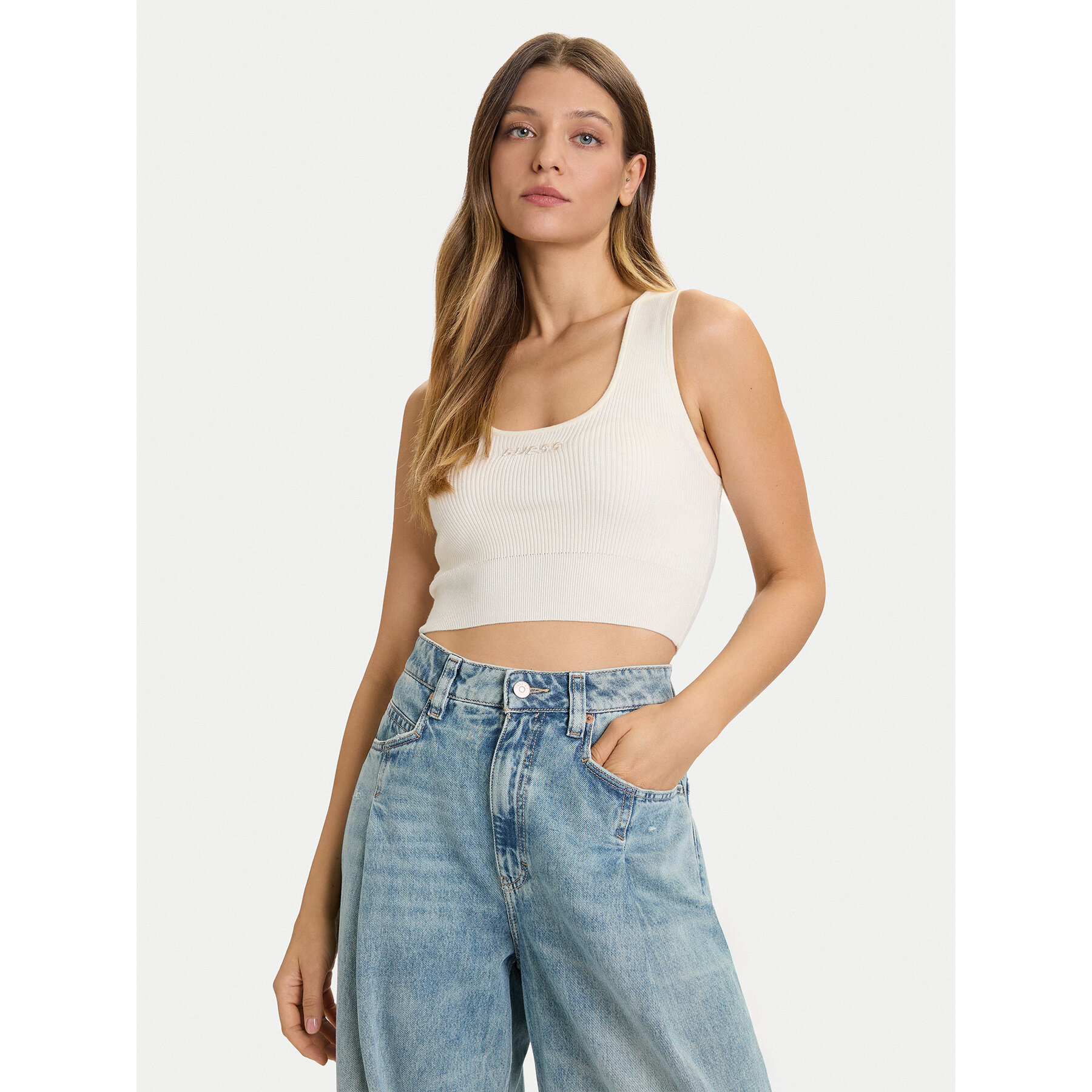 Guess Top V5BP05 Z3JD2 Beżowy Slim Fit